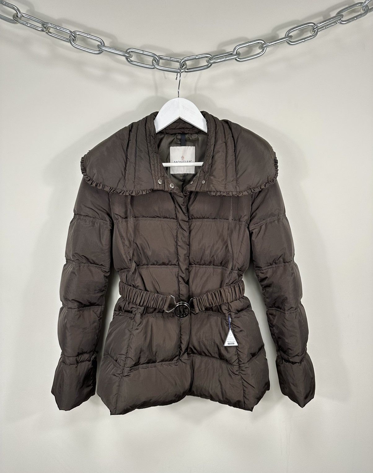 image of Vintage Moncler Giubbotto Belted Down Brown Puffer Jacket, Women's (Size Small)