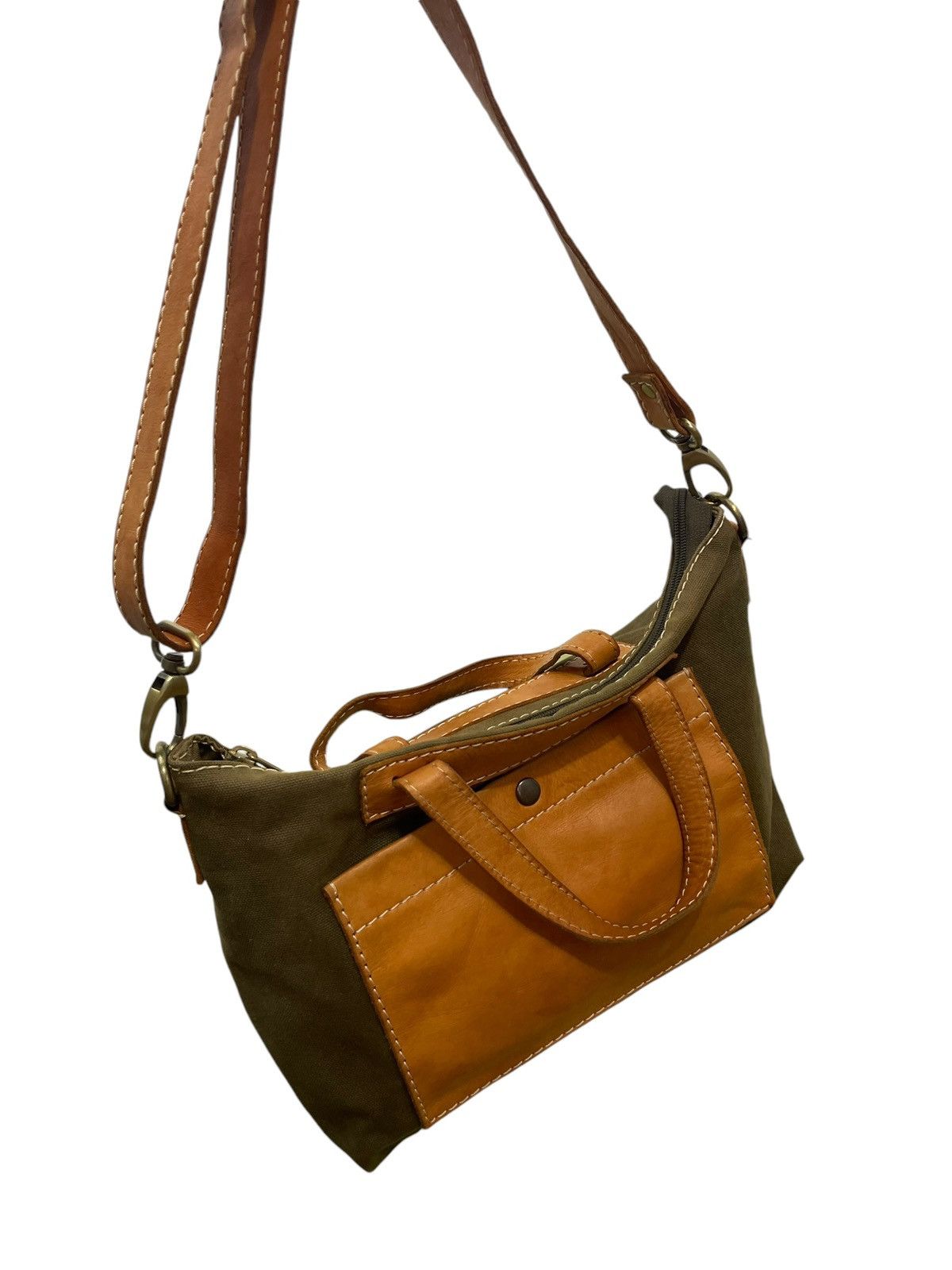 Japanese Brand Leather Cotton Canvas Fes Handmade Cross Body Bag 9🟩 Size ONE SIZE - 4 Thumbnail