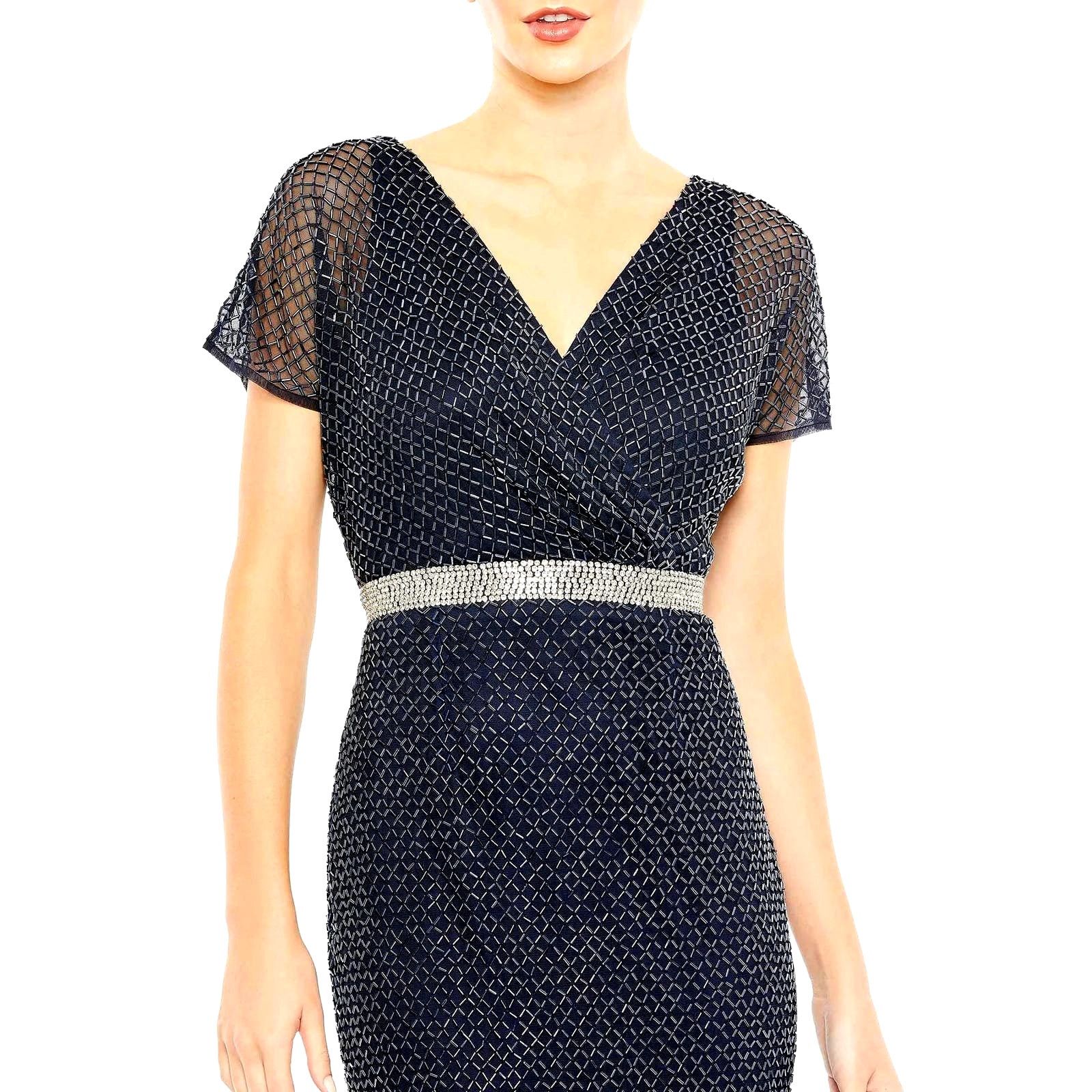 Other Mac Duggal Beaded Butterfly Sleeve Column Gown Midnight 8 Size M / US 6-8 / IT 42-44 - 4 Thumbnail
