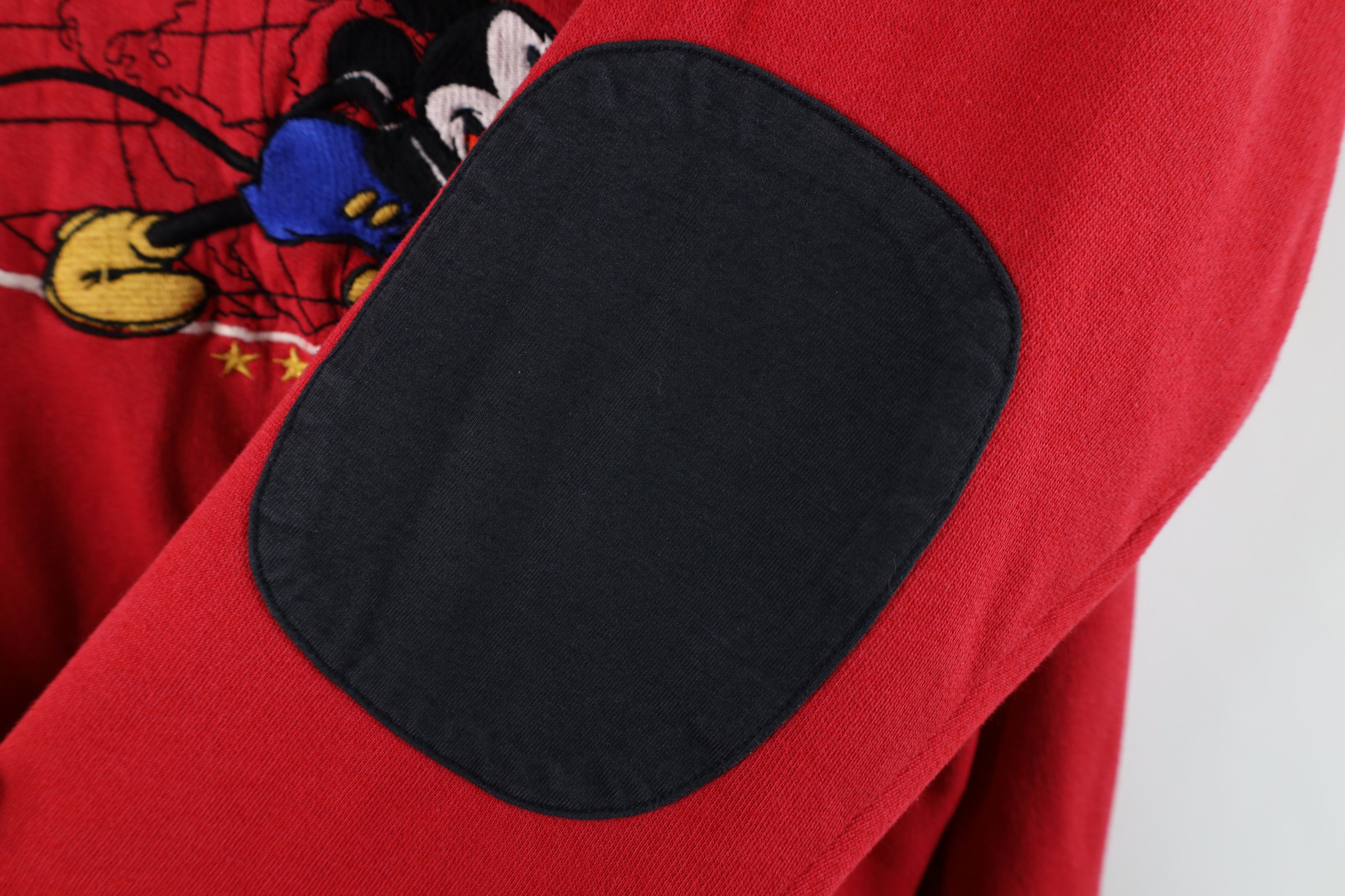 Disney × Vintage Vintage 90s Disney Mickey Mouse Elbow Patch Sweatshirt Red Size M / US 6-8 / IT 42-44 - 8 Thumbnail