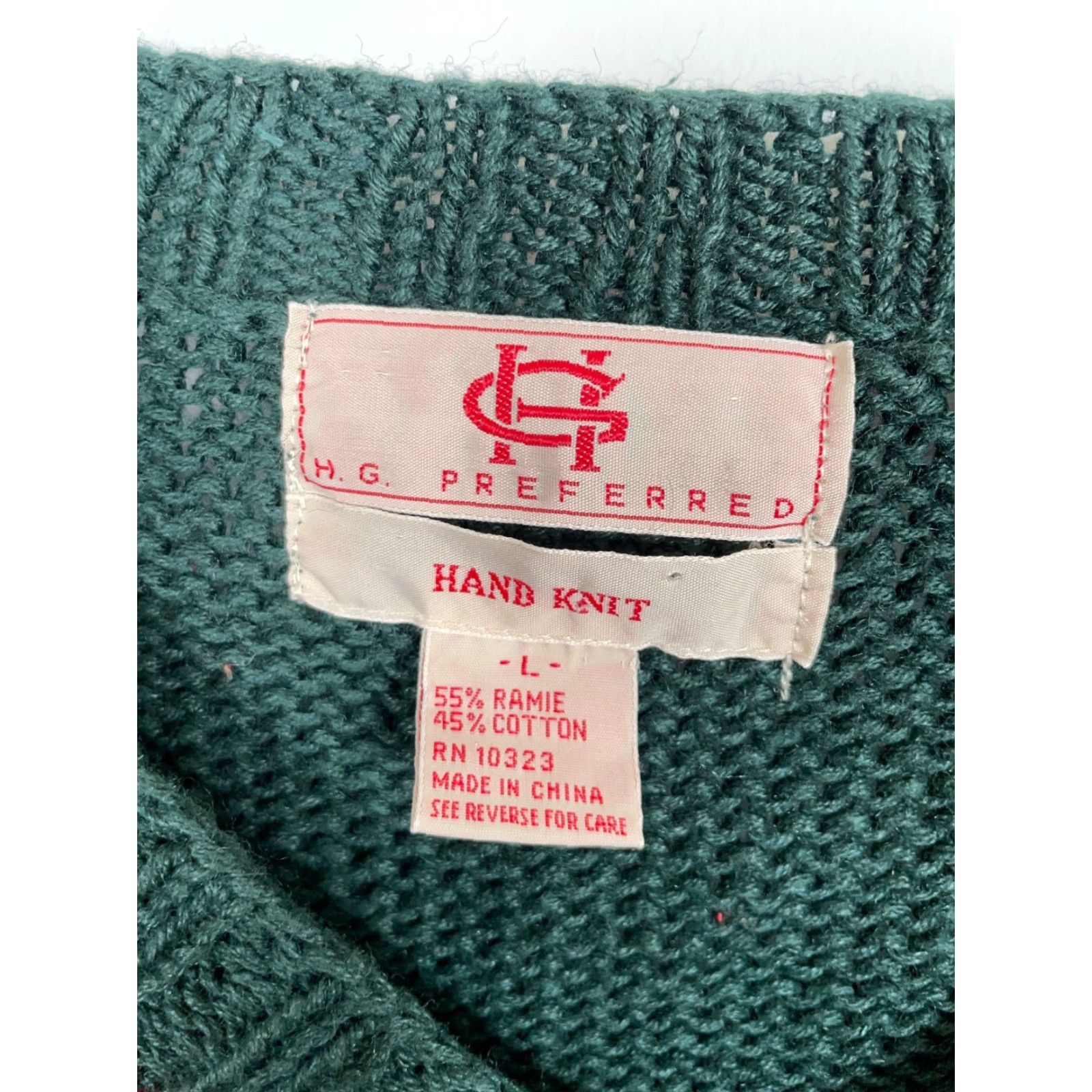 Vintage VINTAGE HG Preferred Hand Knit V-Neck Sweater Women Large Dark Green Geometric Tennis Style 90s Retro Pullover Heavyweight Cotton Blend Womens Size L / US 10 / IT 46 - 3 Thumbnail