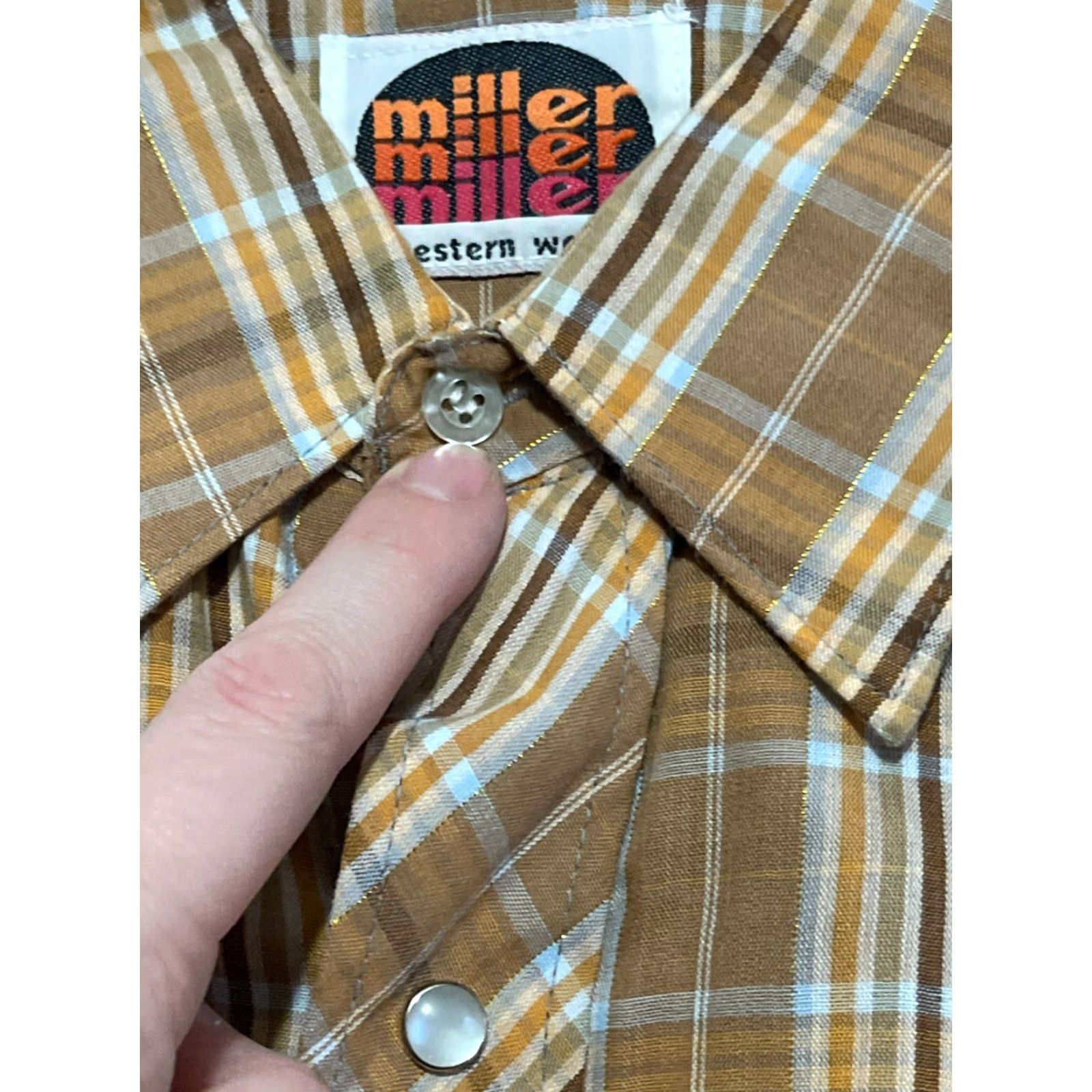 Vintage Miller Shirt Men's Size 16-35 Orange Brown Plaid Western Button Up Shirt, Casual, Regular Fit, Long Sleeve, Collared, Fall Spring Summer, Mens Size XXL / US 16-18 / IT 52-54 - 4 Thumbnail