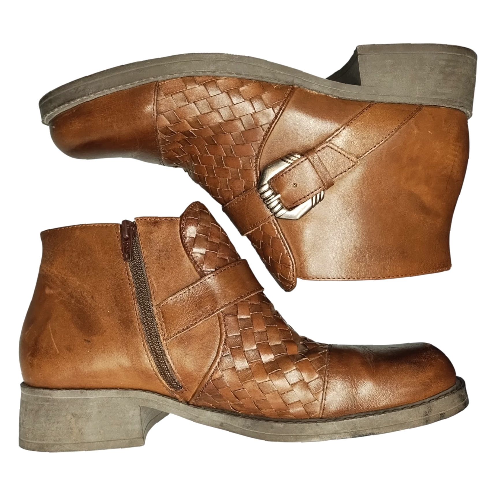 Vintage Romano Ridolfi Ankle Boots Womens US 7 Brown Leather Block Heel Side Zip Size US 7 / IT 37 - 2 Thumbnail