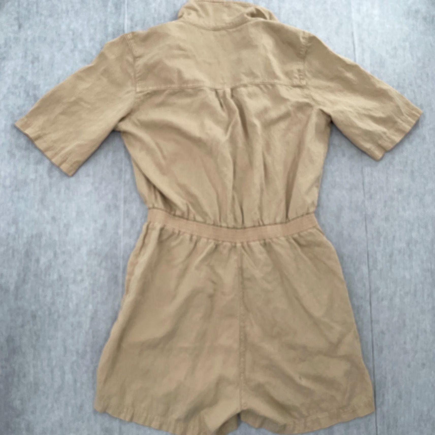 Faherty VINTAGE Faherty Romper Womens M Tan Brown Linen Blend Short Sleeve Button Pockets Bohemian Summer Size 32" / US 10 / IT 46 - 2 Thumbnail