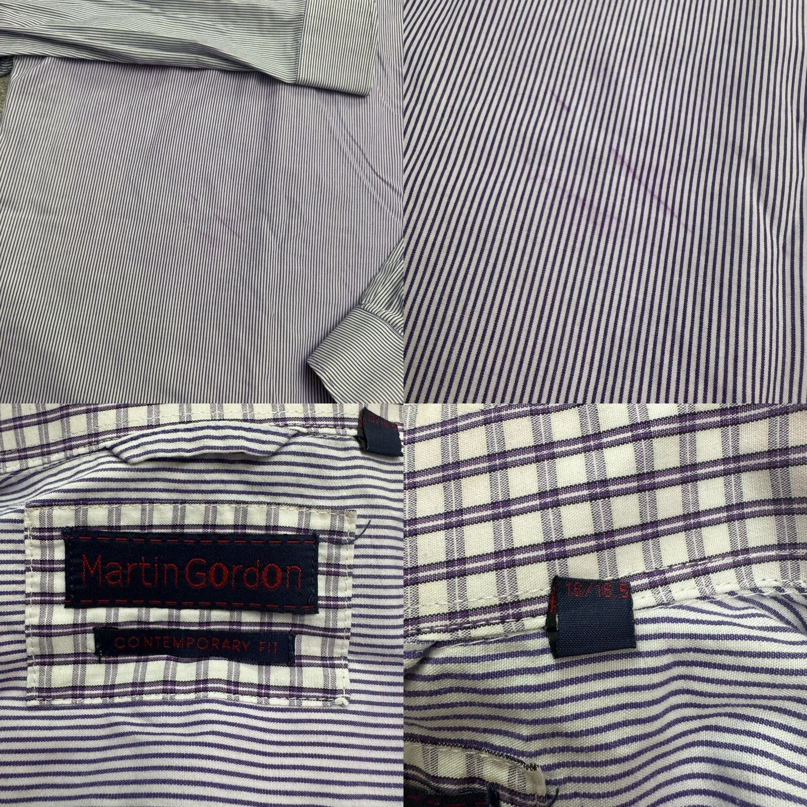 Vintage Martin Gordon Contemporary Fit Shirt Mens Large Purple Pinstriped Cotton-Poly Button-Up Long Sleeve 44in Chest Classic Preppy Mens Size US L / EU 52-54 / 3 - 8 Thumbnail