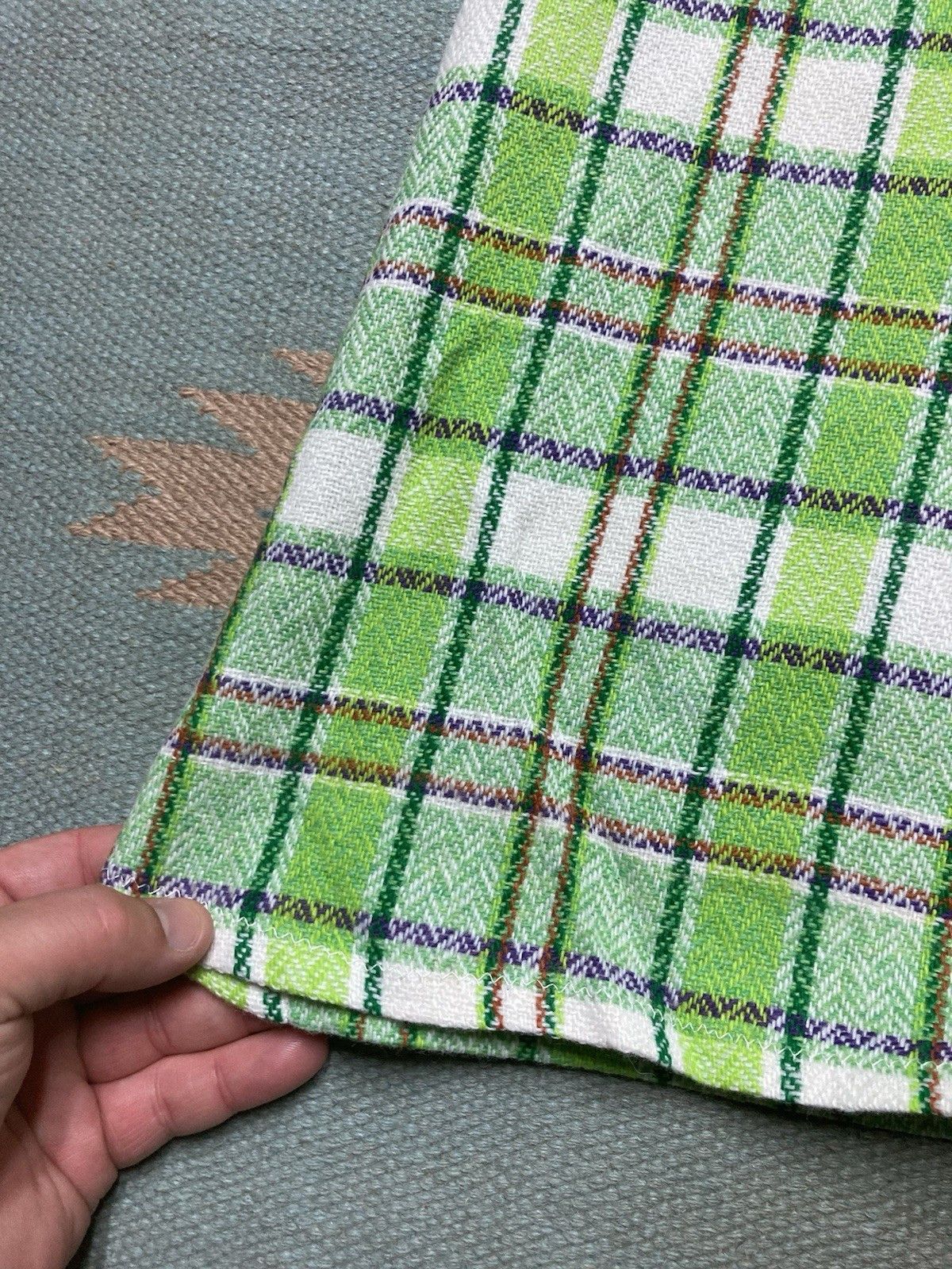Vintage 60s plaid A-Line skirt midi maxi woven herringbone boho 23” Size 23" - 3 Thumbnail