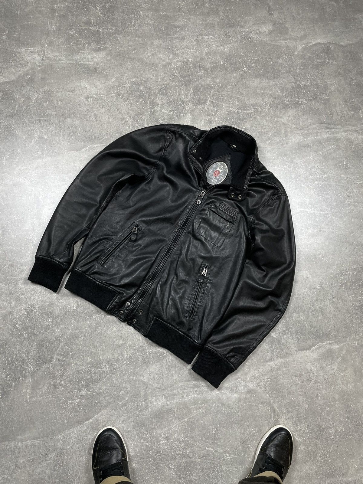 Diesel Y2K Vintage Black Leather Zip Biker Bomber Jacket