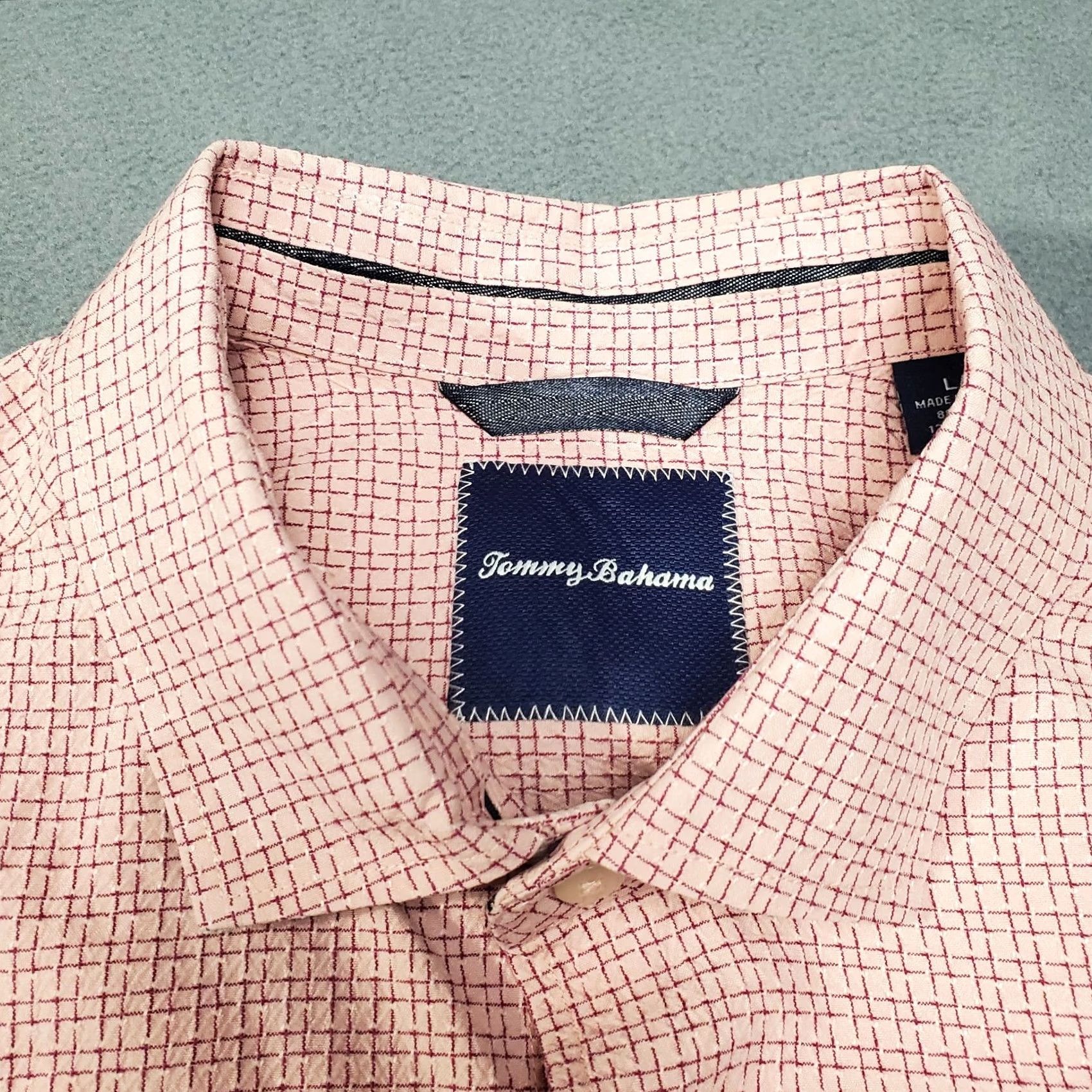 Tommy Bahama Tommy Bahama Mens Large Pink Check Silk Blend Gray Accent Long Sleeve Shirt Size US L / EU 52-54 / 3 - 5 Thumbnail