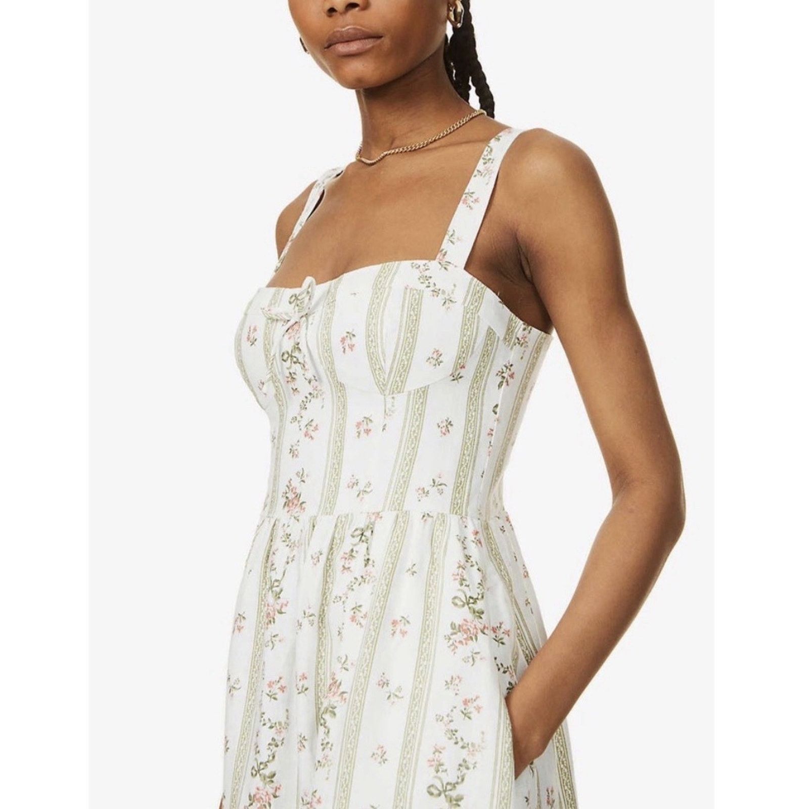 Reformation Maegan Linen Midi Dress Heather Floral Print 2 -  homelandexpress.co.uk