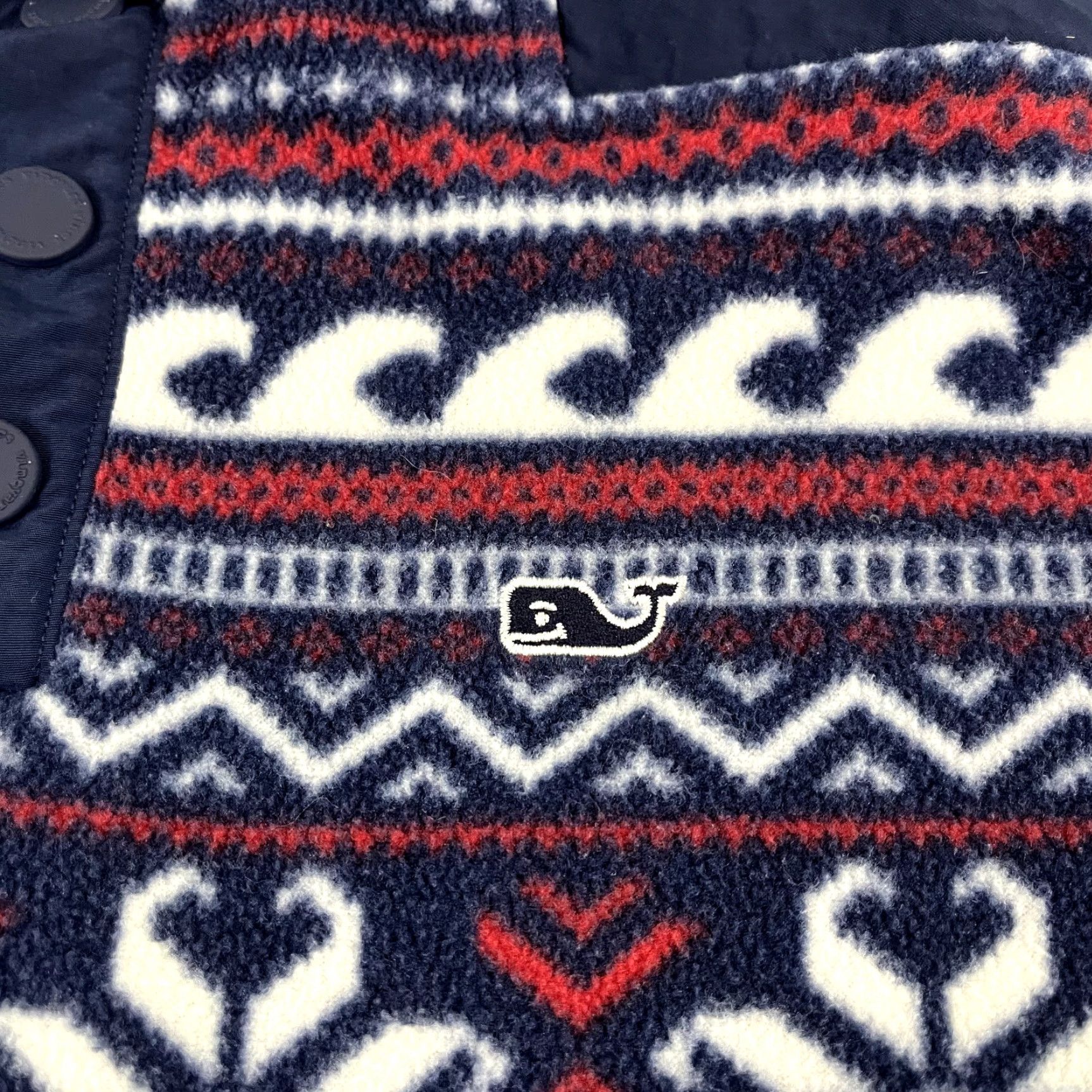 Vineyard Vines VINEYARD VINES Sweater Women XS Blue White Fleece Fair Isle Nordic Snap Pullover Size XS / US 0-2 / IT 36-38 - 2 Thumbnail