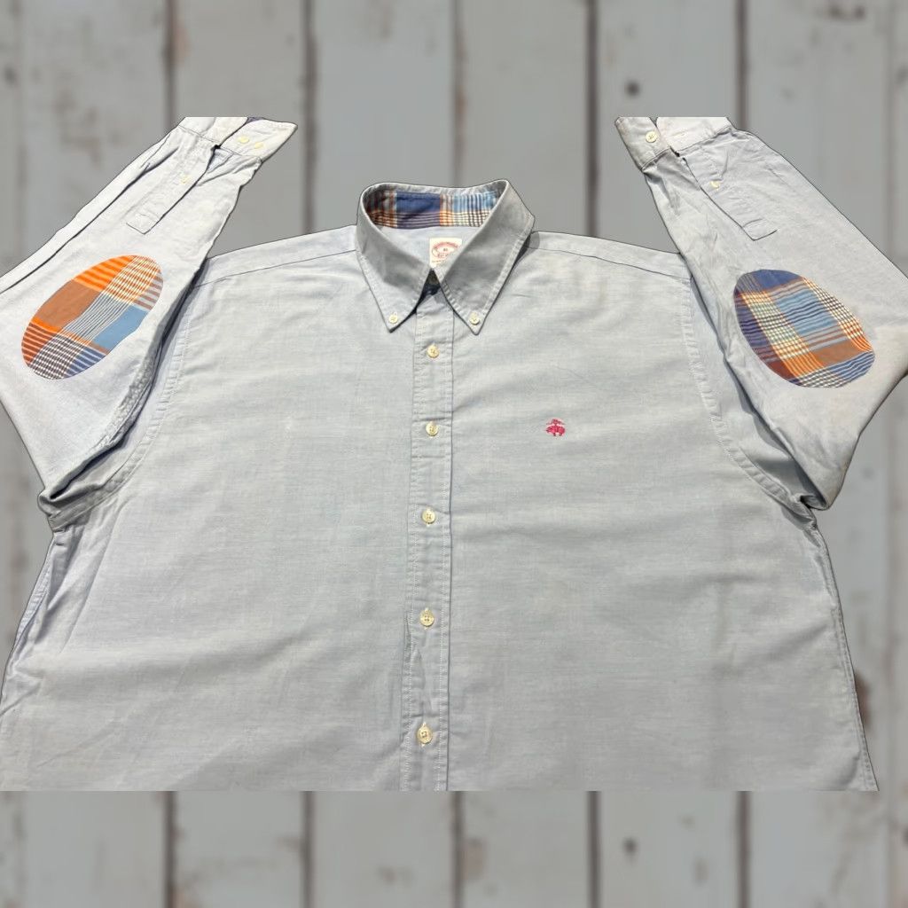 Brooks Brothers Brooks Brothers Blue Plaid Elbow Patch Long Sleeve Button Dress Shirt Men XL Size 46R - 1 Thumbnail