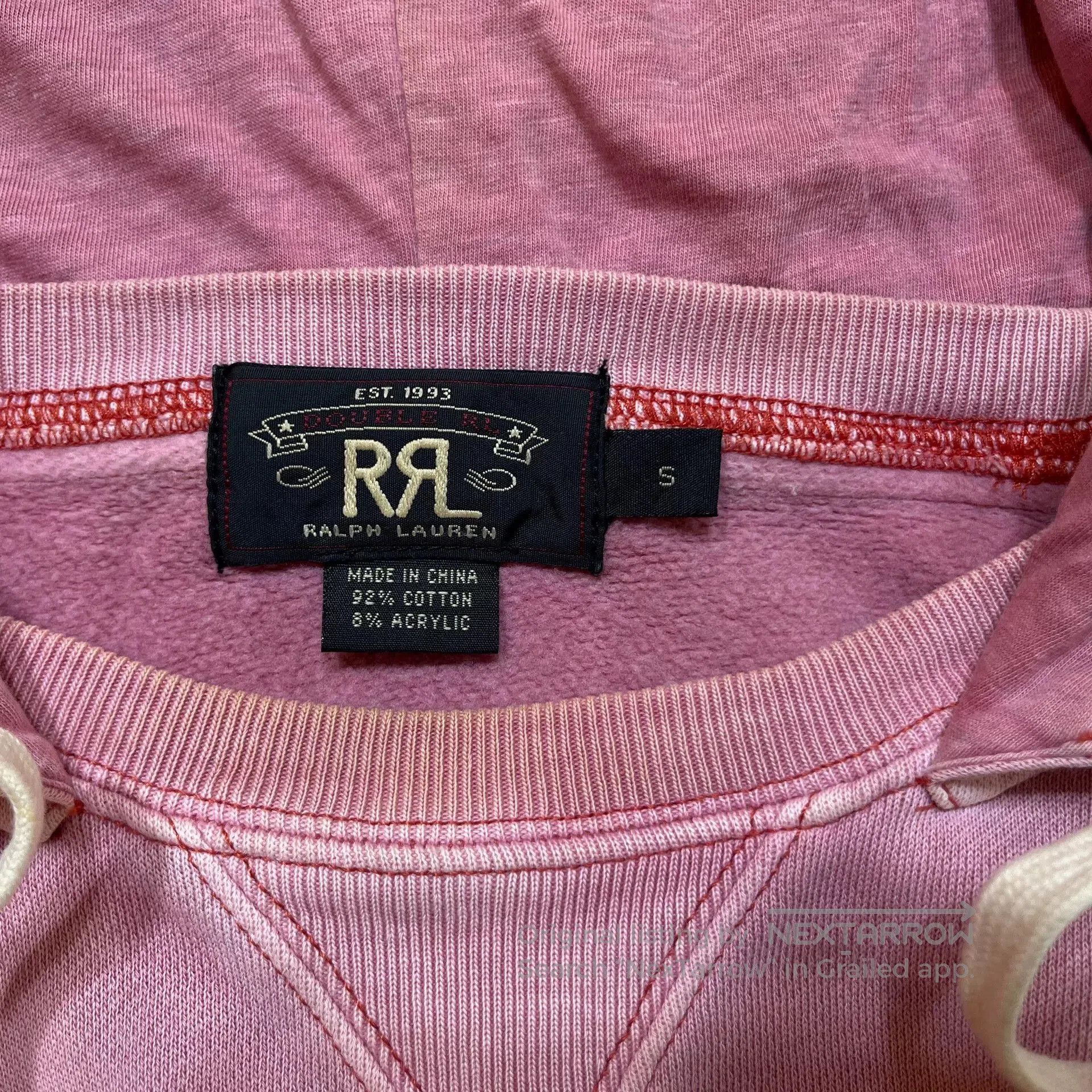 RRL Ralph Lauren vintage pink double RL hoodie with graphic. Size US S / EU 44-46 / 1 - 3 Thumbnail