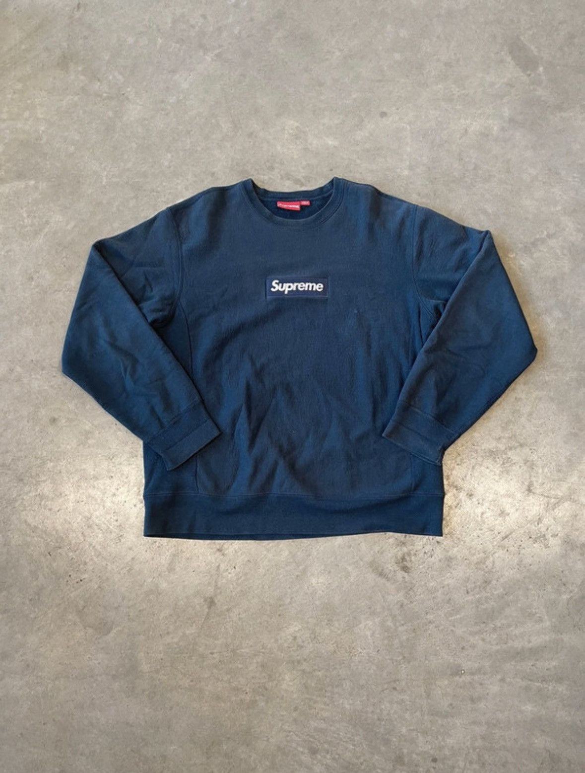 Supreme Navy Box Logo Crewneck | Grailed