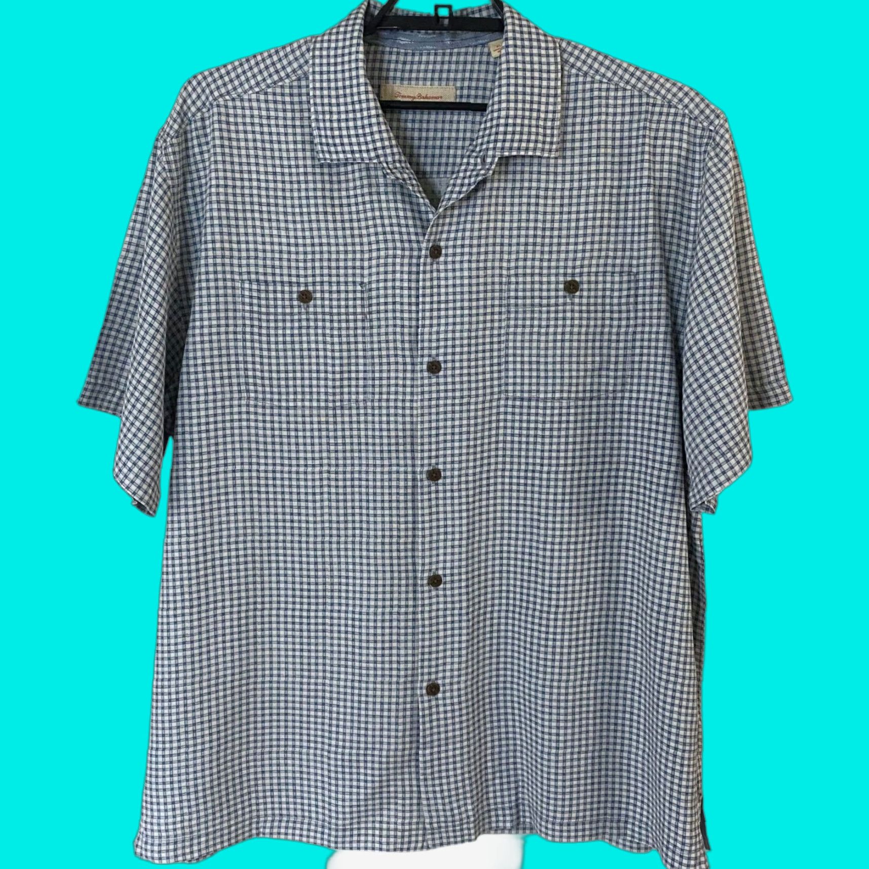 Tommy Bahama TOMMY BAHAMA Checkered Silk Button-Up Shirt Blue XL Short Sleeve Mens Size US XL / EU 56 / 4 - 1 Thumbnail