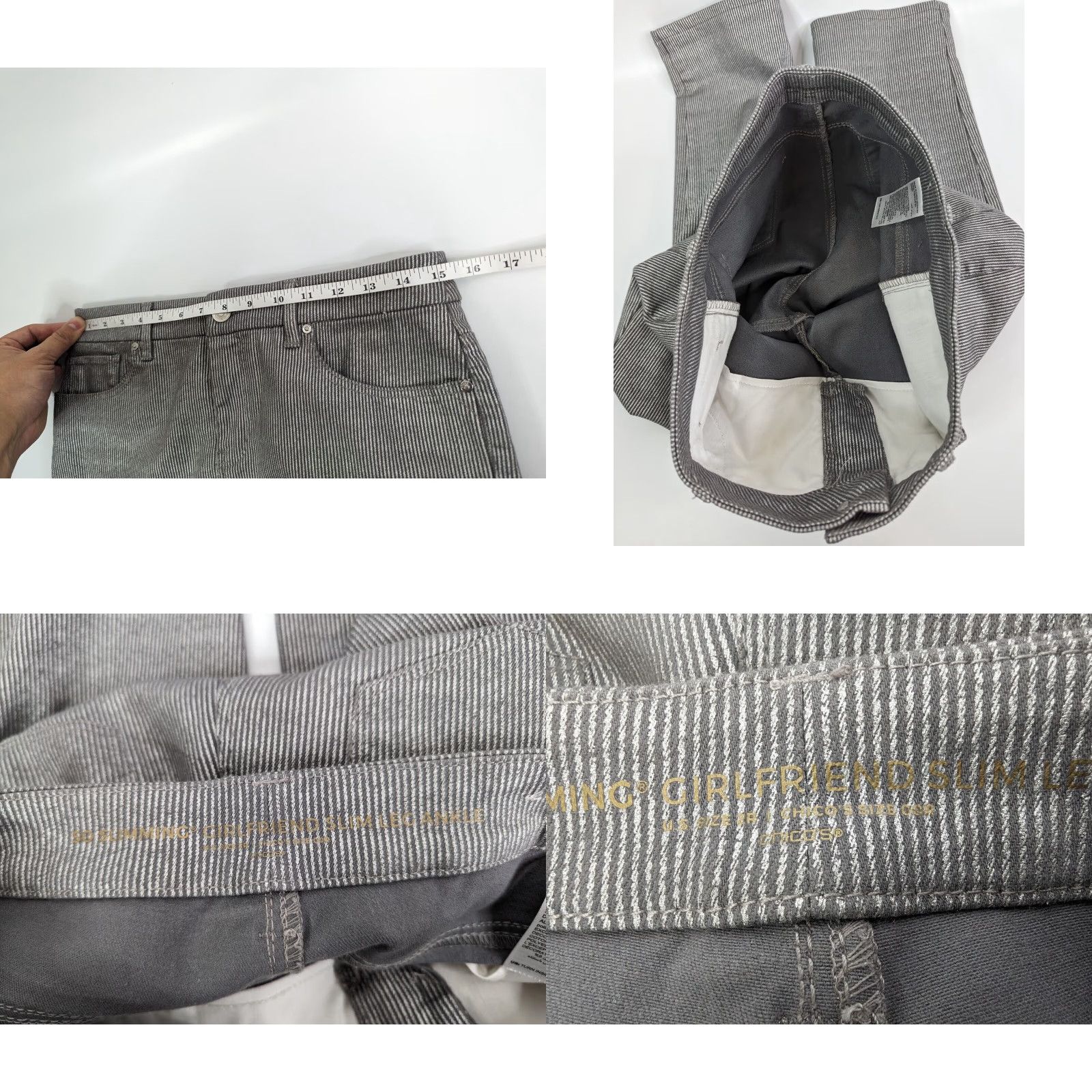 Vintage Chico's Girlfriend Ankle Jeans Size 00R Gray Denim 5-Pocket Regular Slim Fit Slit Size 24" / US 00 / IT 34 - 8 Thumbnail