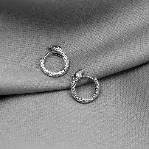Designer × Jewelry 925 Silver Plated Snake Hoop Earrings for Men Women Size ONE SIZE - 1 Thumbnail