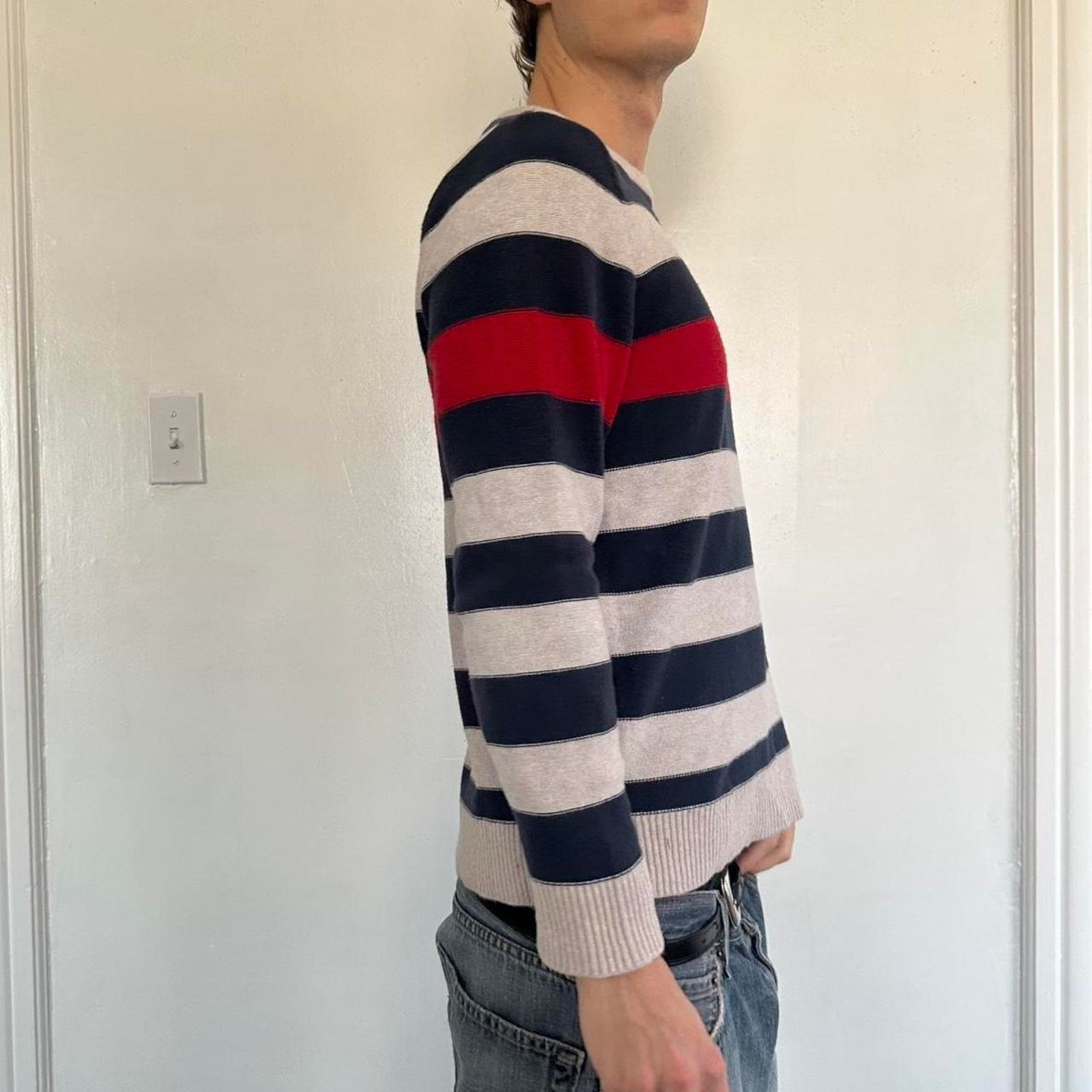 Old Navy × Vintage Vintage 00s Y2K Striped Preppy Basic Fitted Alt Sweater Top Size S / US 4 / IT 40 - 3 Thumbnail
