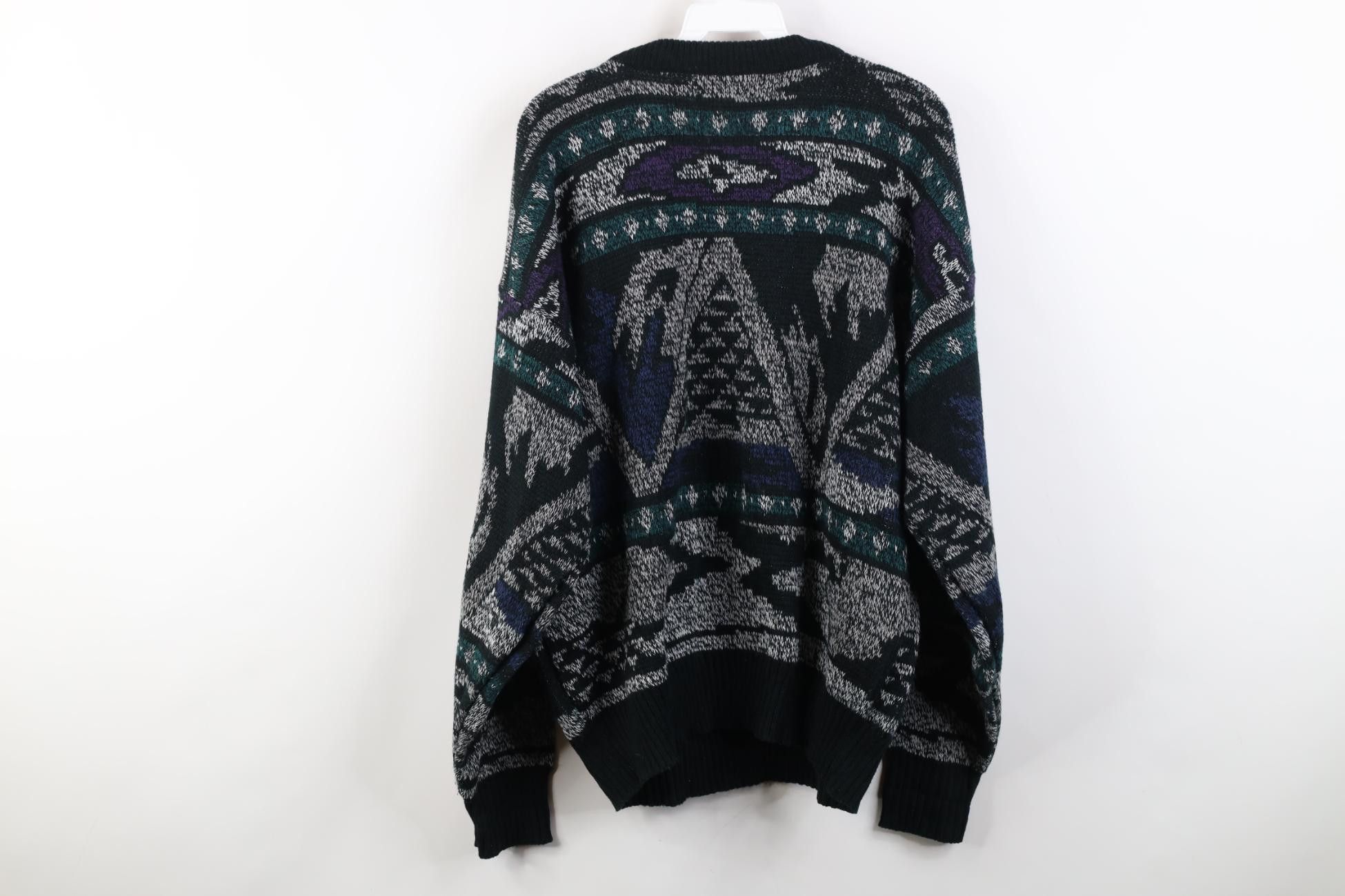 Vintage Vintage 90s Streetwear Leather Trim Knit Crewneck Sweater Size US L / EU 52-54 / 3 - 10 Thumbnail
