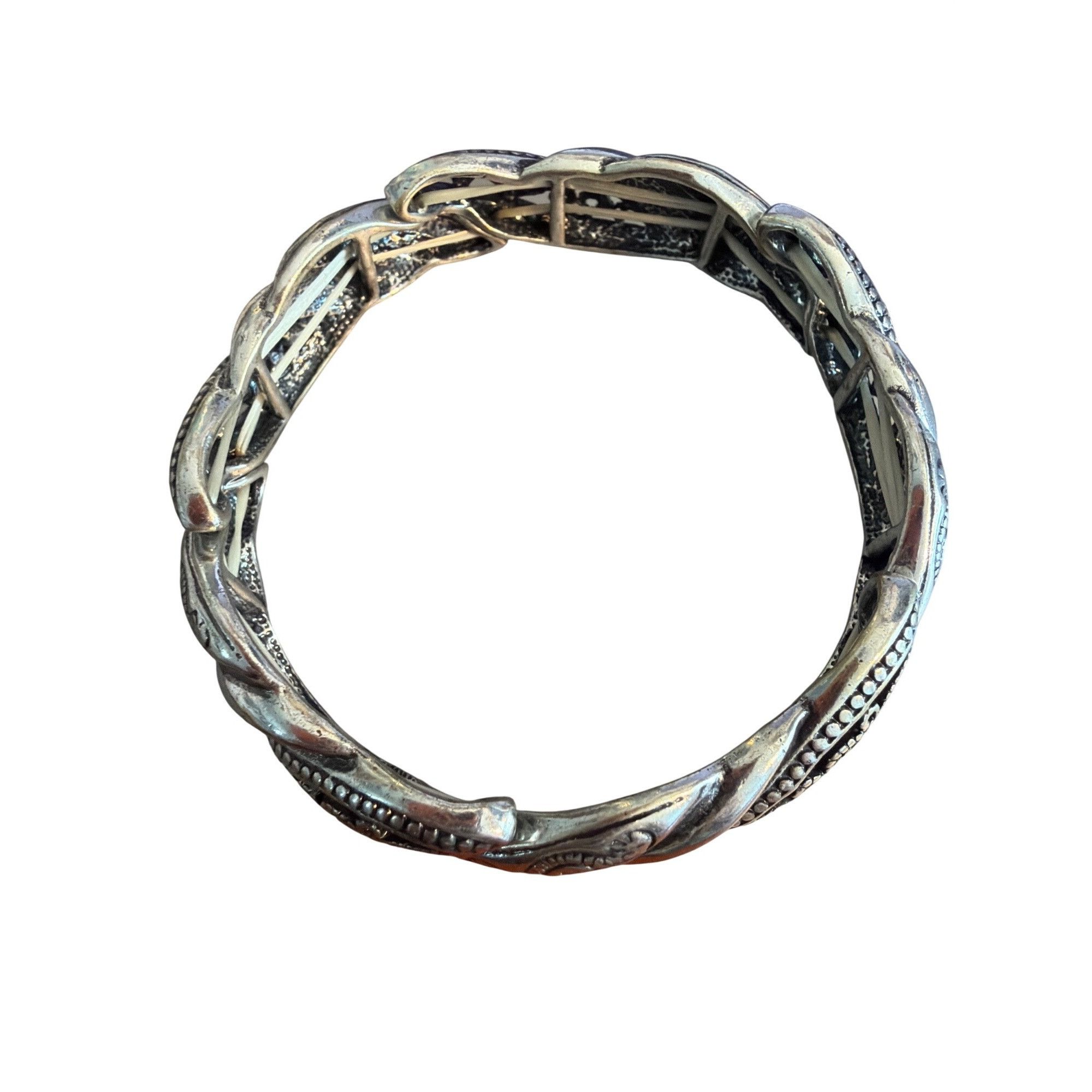 Other Vintage Silver Tone Stretch Bracelet Openwork Filigree Etche Size ONE SIZE - 3 Thumbnail