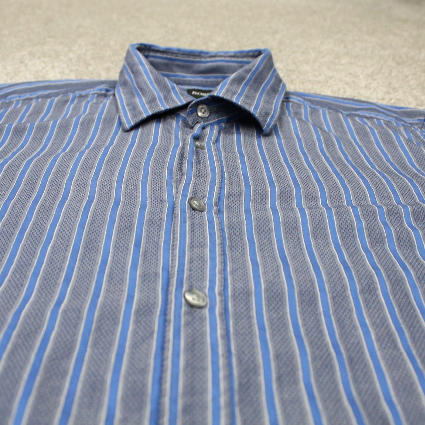 Hugo Boss HUGO BOSS Shirt Mens Large Striped Blue/Gray Cotton L/S Button-Up Lex Size US L / EU 52-54 / 3 - 4 Thumbnail
