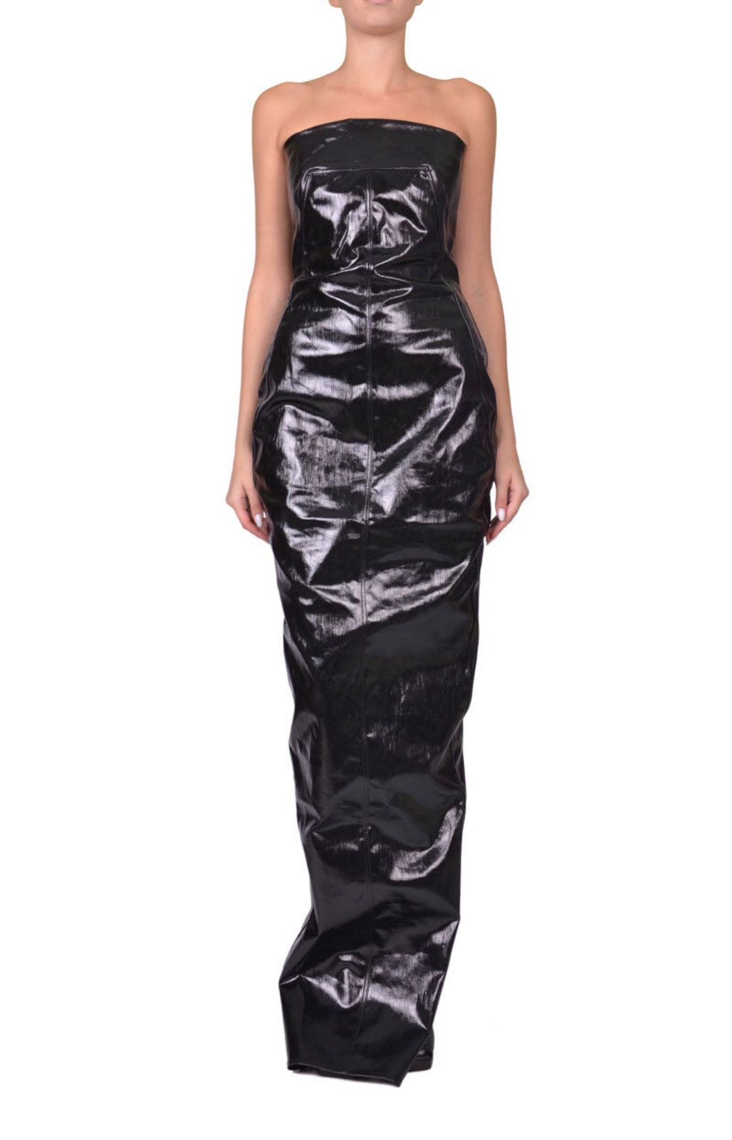 Last Size Rick Owens Bustier Coated Cotton Ruched Gown