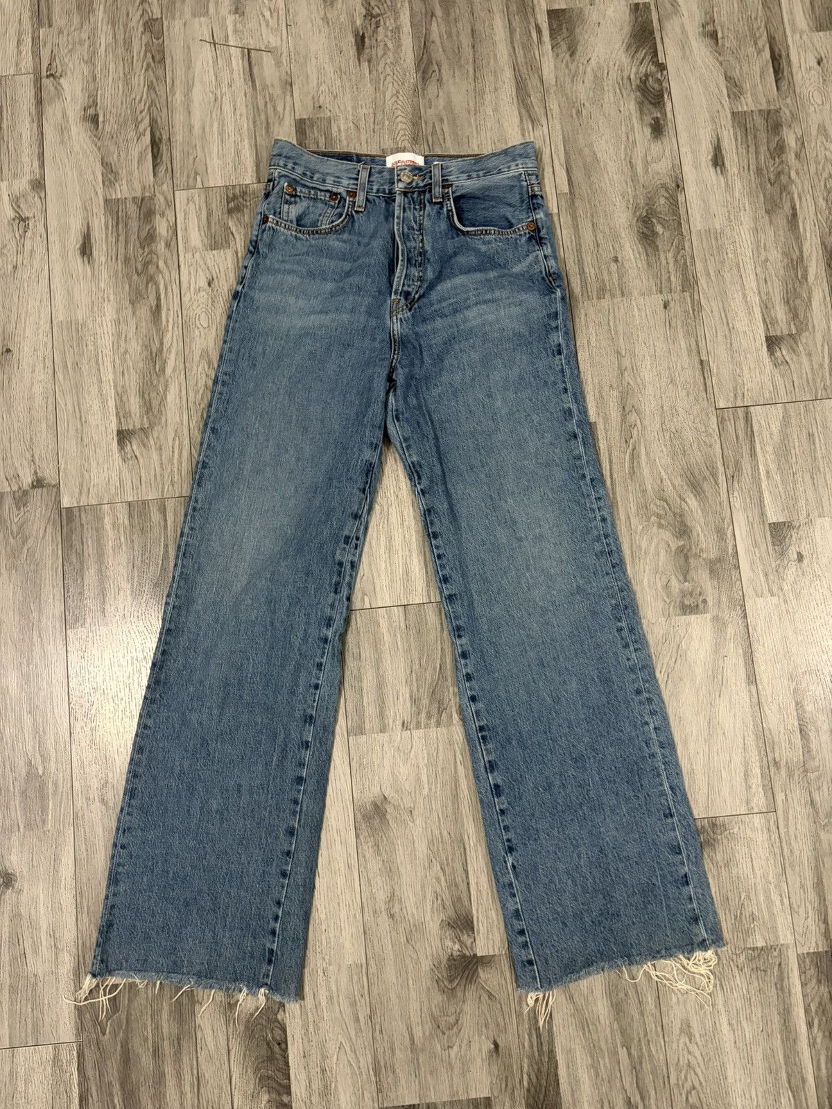 RE/DONE RE/DONE SOLID & STRIPED Mid Blue Straight-Leg Jeans Size 27" / US 4 / IT 40 - 1 Thumbnail