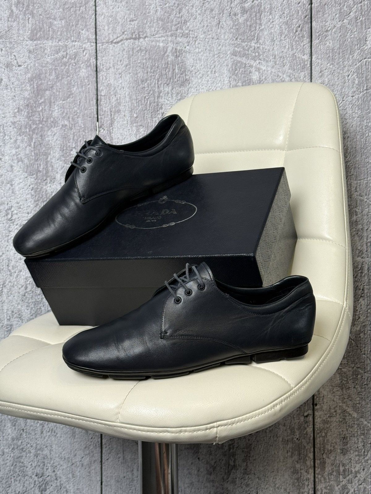 Prada PRADA Navy Leather Lace Up Men’s Shoes With Logo (2ED 034) Size US 11 / EU 44 - 1 Thumbnail