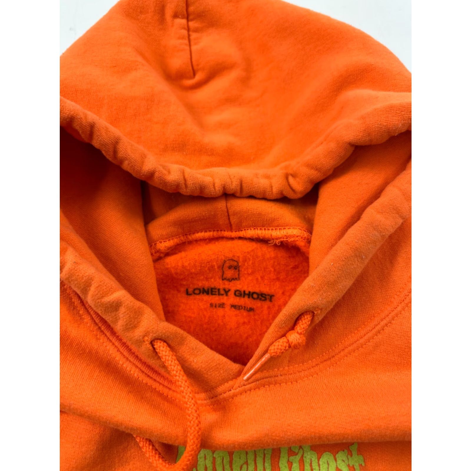 Vintage Lonely Ghost Hoodie Sweatshirt Kangaroo Pocket Graphic Print Orange Medium Mens Size US M / EU 48-50 / 2 - 5 Thumbnail