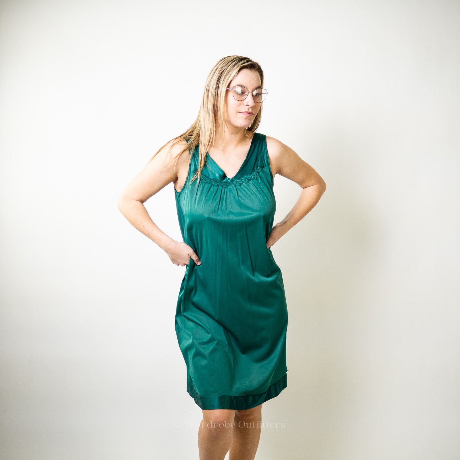 Vintage Vintage Emerald Green Lingerie Nightgown Size ONE SIZE - 5 Thumbnail