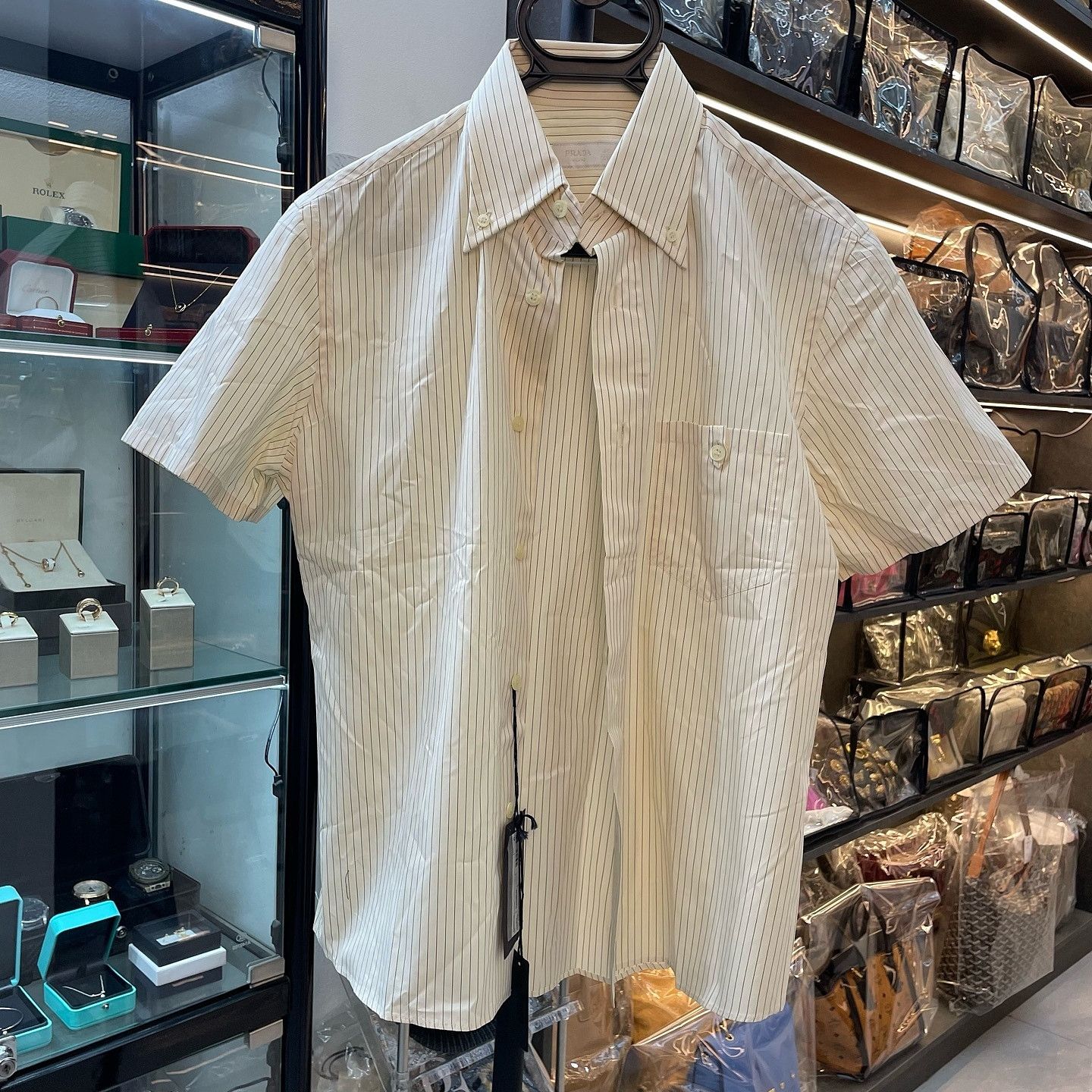 Prada Prada Striped Button Down Short Sleeve Shirt Size M Size US XXS / EU 40 - 1 Thumbnail