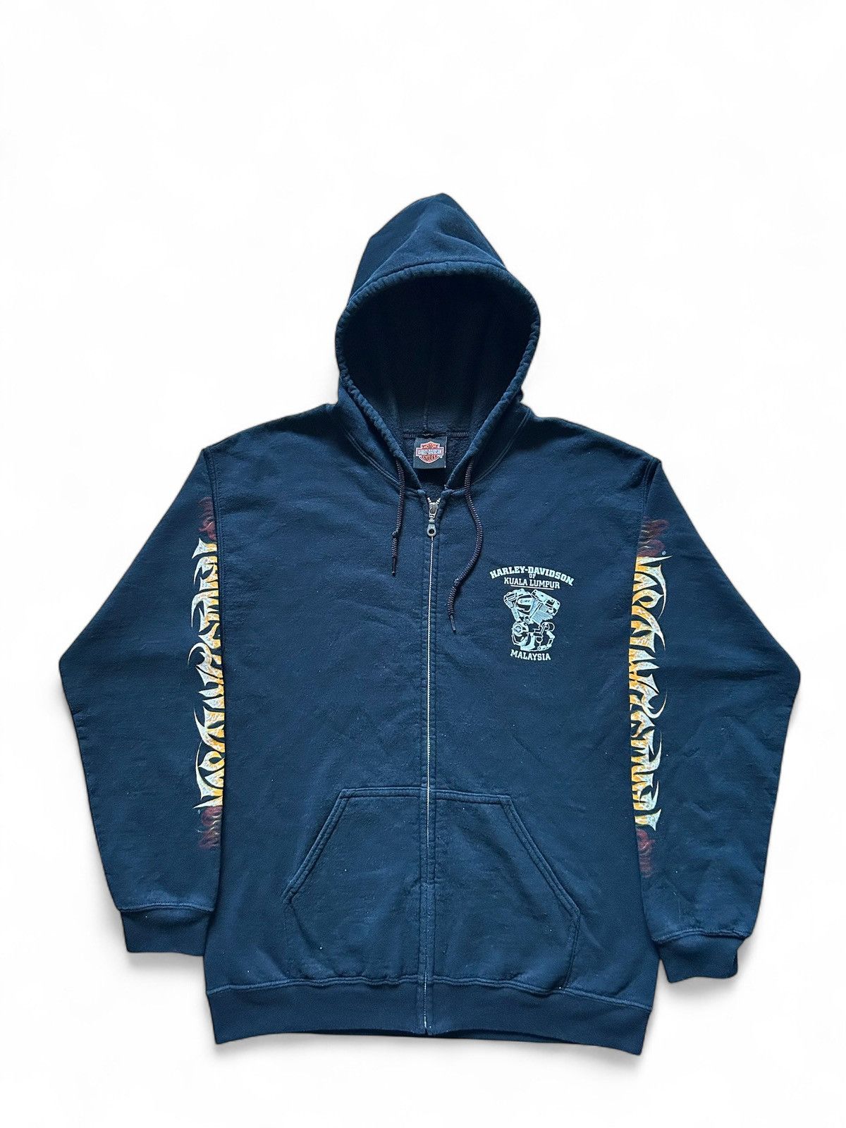 Harley Davidson Vintage Harley Davidson Zip Up Hoodie Flame Sleeve Size US L / EU 52-54 / 3 - 2 Thumbnail