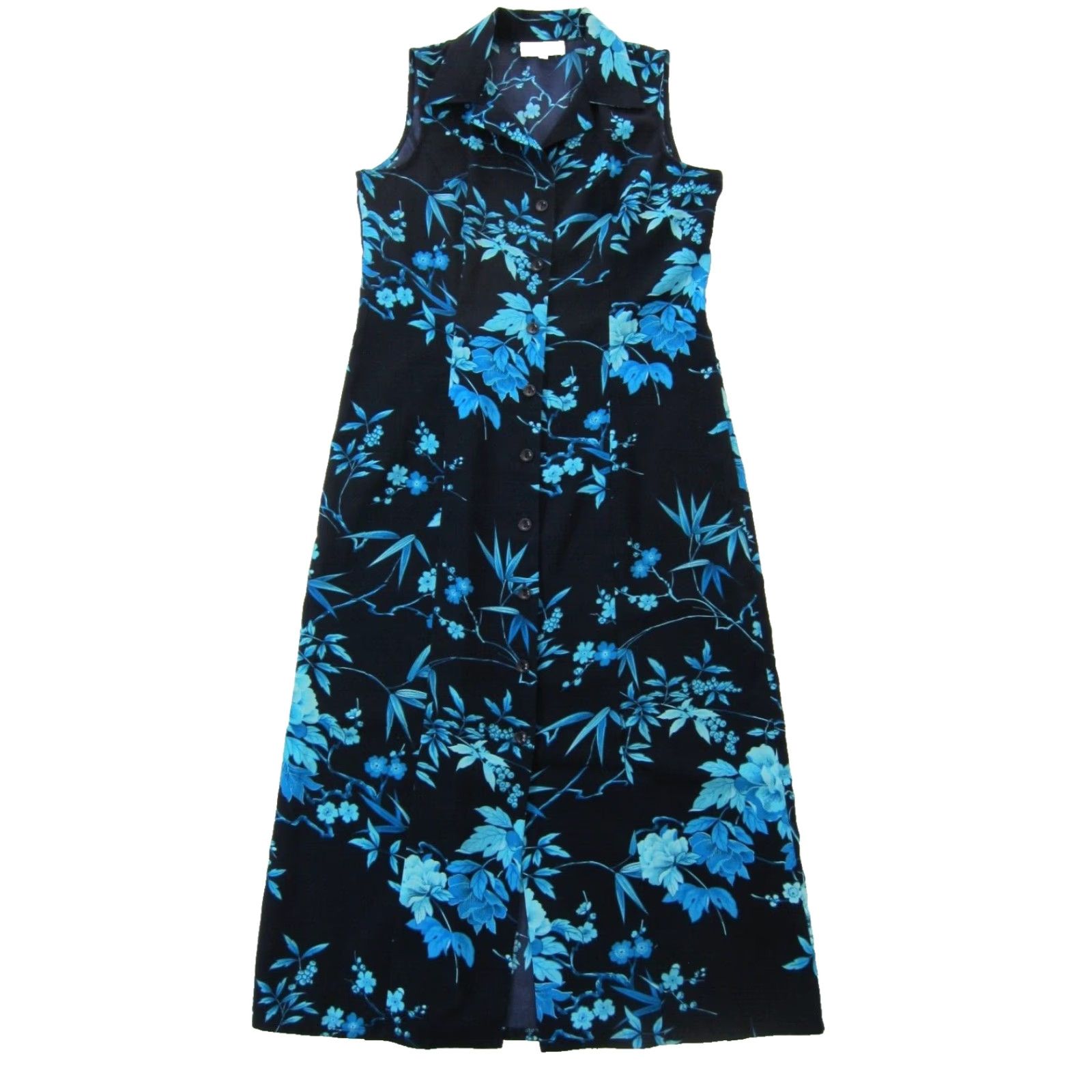 Vintage VINTAGE Studio I Blue Floral Button Down Collared Sleeveless Long Maxi Dress 8P Size M / US 6-8 / IT 42-44 - 2 Thumbnail
