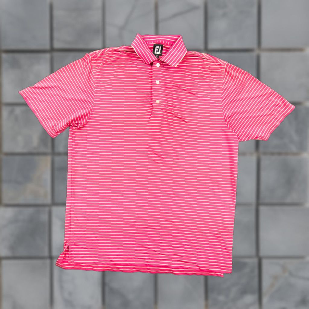 Footjoy FootJoy Polo Shirt Adult Large Pink Short Sleeve Striped Mens Golf Stretch Shirt Size US L / EU 52-54 / 3 - 1 Thumbnail