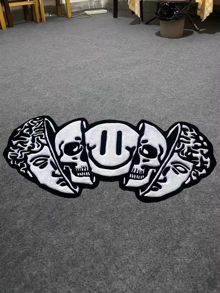 Handmade Gothic Punk Skull Smiling Face Skeleton Carpet Rug Size ONE SIZE - 4 Thumbnail