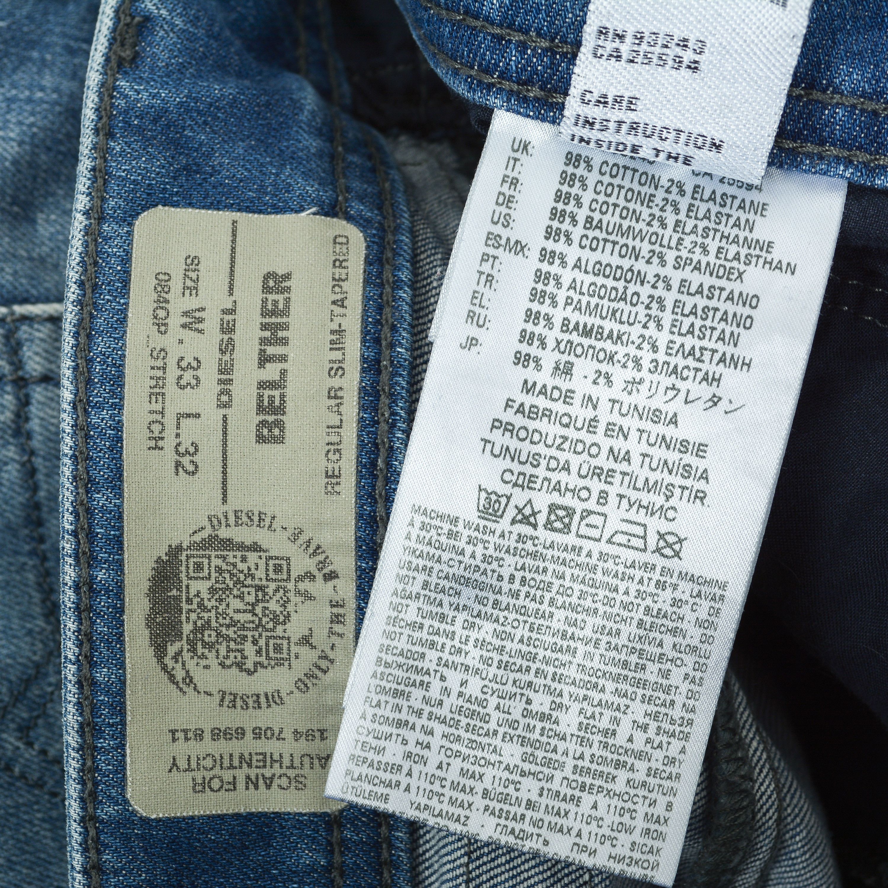 Diesel Belther W33 L32 Regular Slim Tapered Fit Jeans Denim Pants Size US 33 - 7 Thumbnail