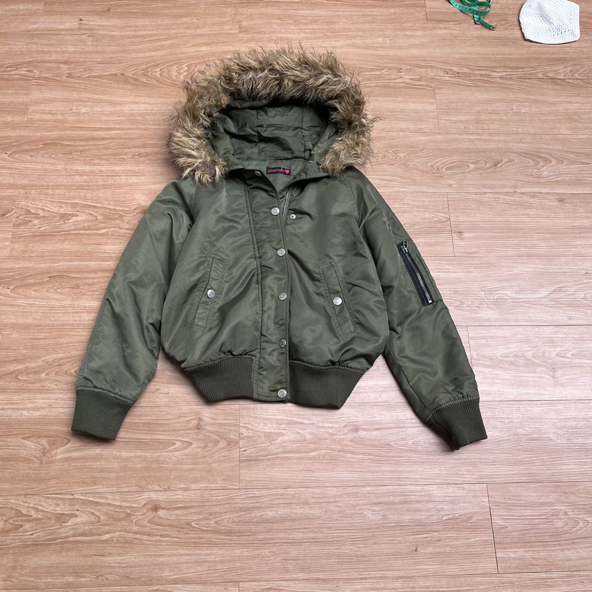 If Six Was Nine Y2K Bomber Jacket Love Toxic Japan Fur Faux Hooded Size L / US 10 / IT 46 - 8 Thumbnail