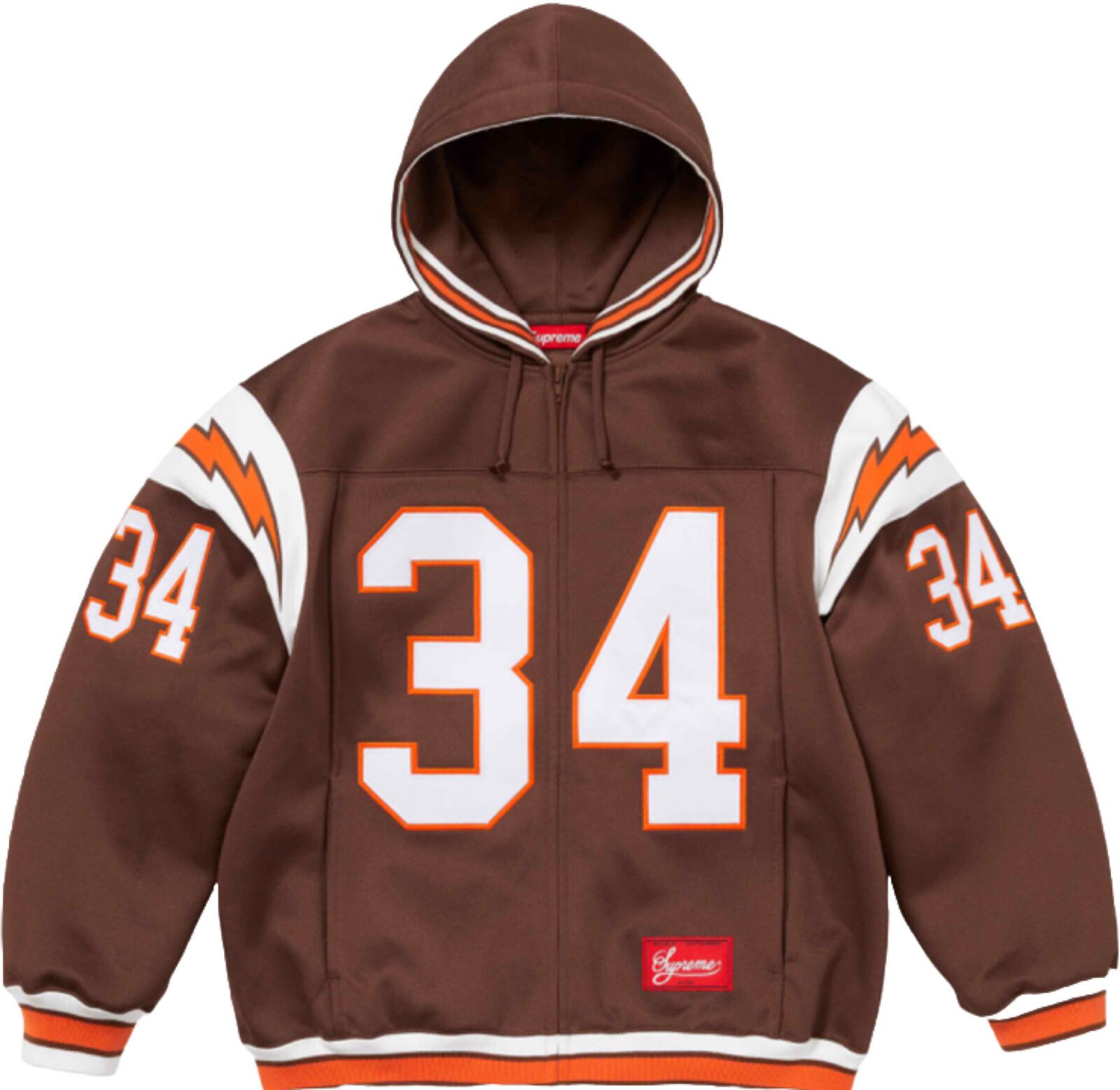 image of Supreme Football Zip Up Hooded Sweatshirt Brown, Men's (Size Medium)