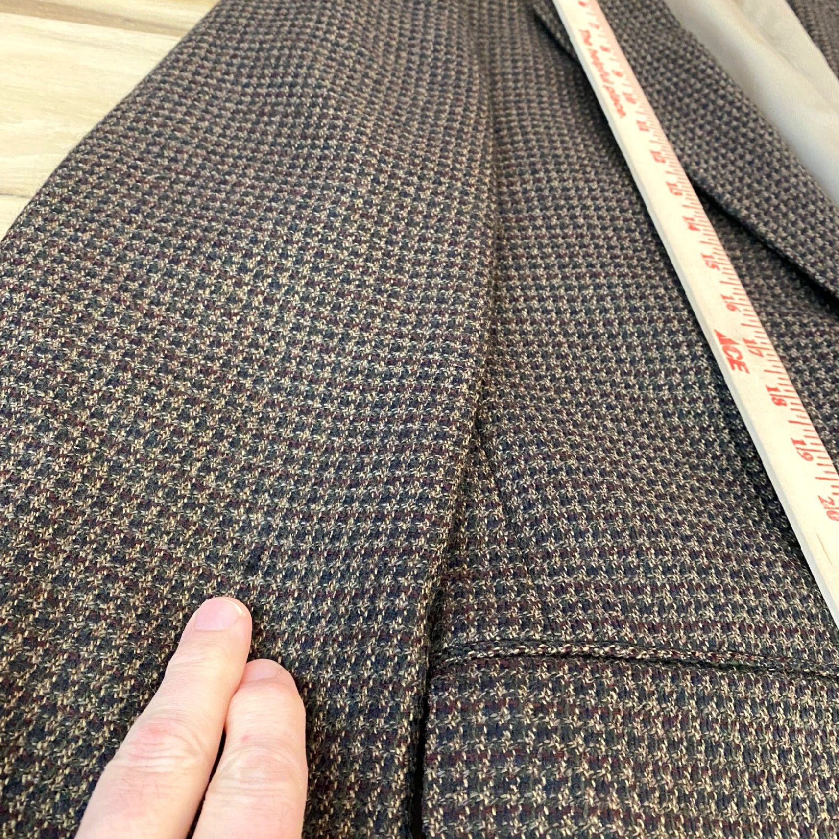 Oscar De La Renta Oscar de la Renta Blazer Mens 42L Wool Tweed Houndstooth Brown 2 Button Jacket Size 42R - 7 Thumbnail