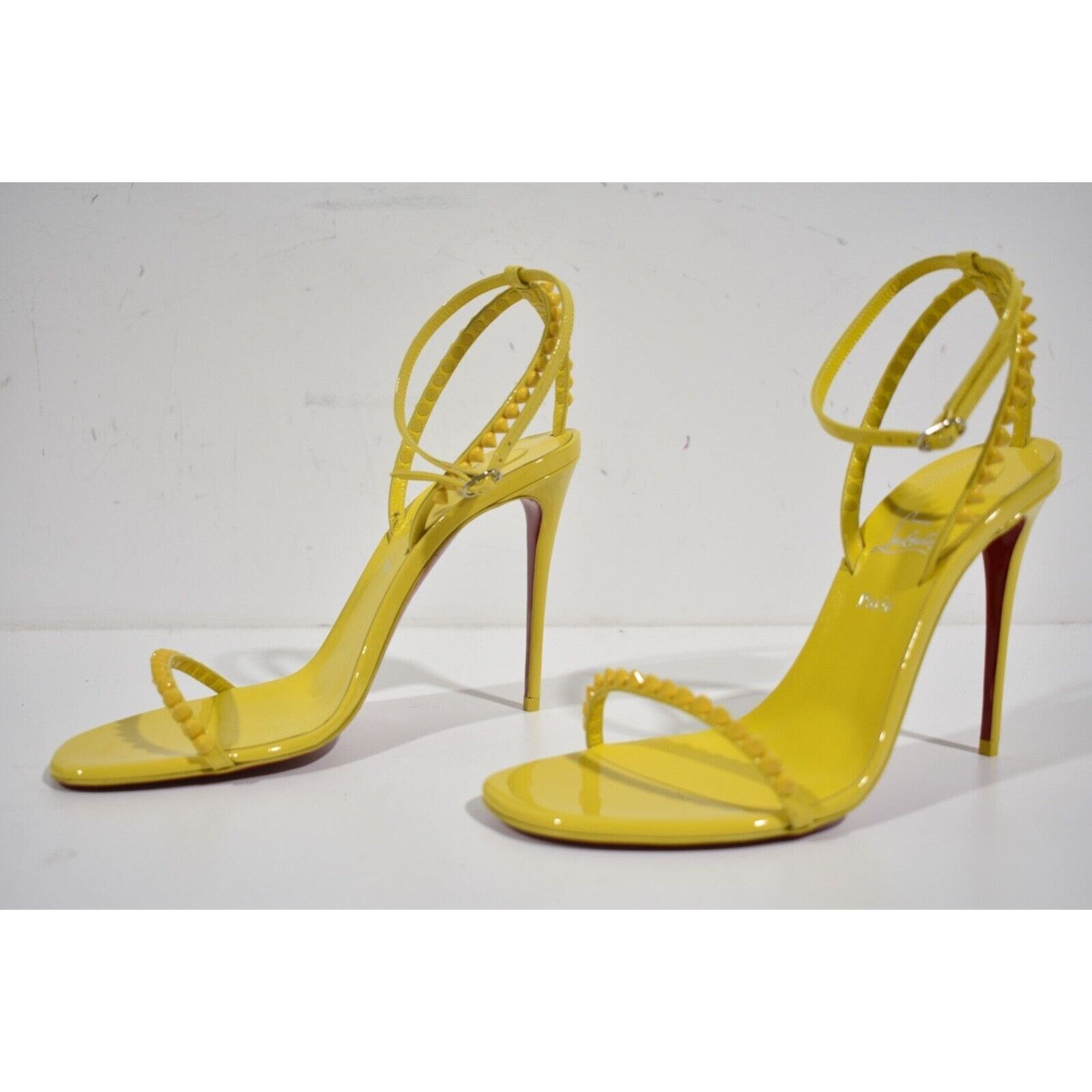 Christian Louboutin So Me 100 Yellow Patent Ankle Strap Sandal Heel Pump 38.5 Size US 8.5 / IT 38.5 - 9 Thumbnail