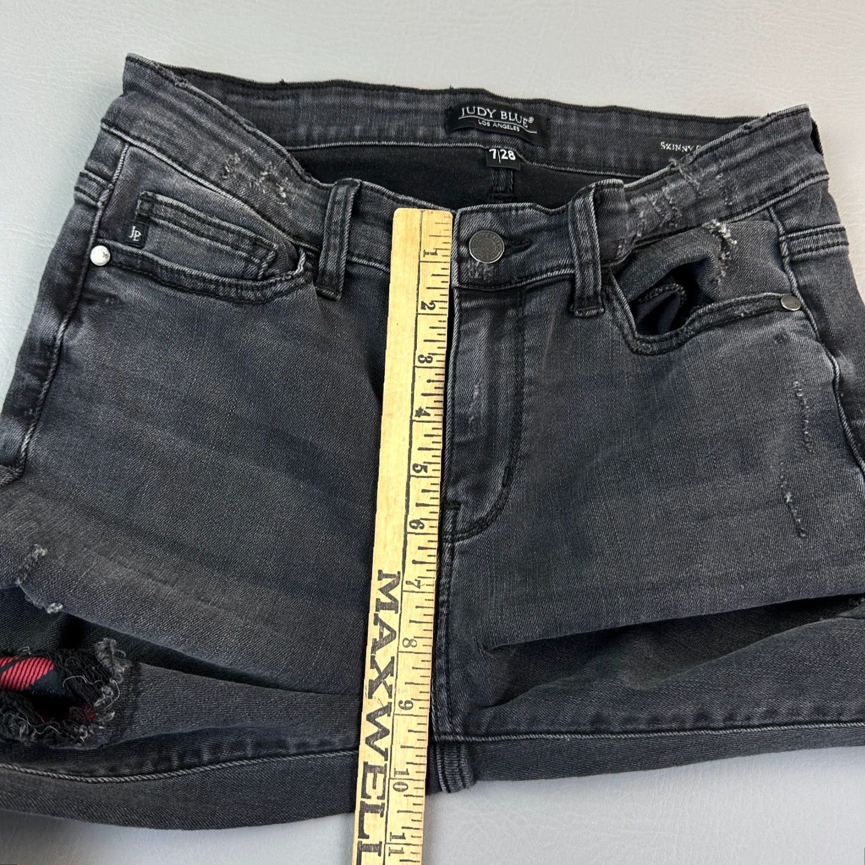 Denime Judy Blue Jeans Women’s 7/28 Black Denim Skinny Fit Distressed Patch Plaid Patch Jeans Size 28" / US 6 / IT 42 - 6 Thumbnail