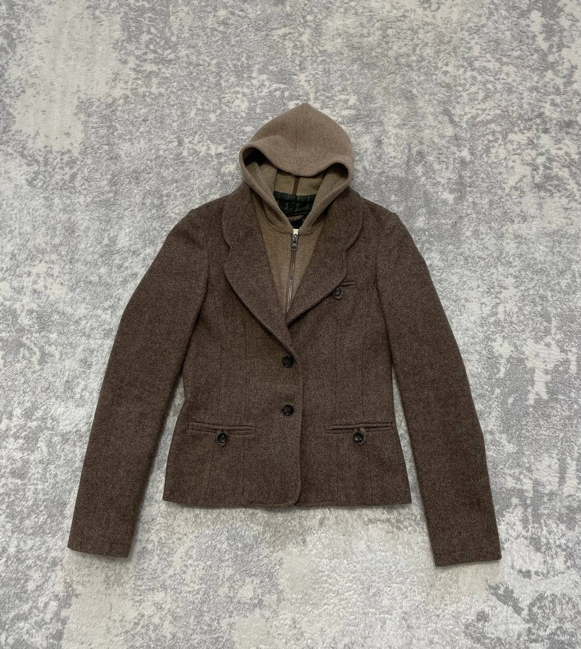 Woolrich Woolen Mills Woolrich 100% Wool Herringbone Blazer Jacket w/ Hood Italy Size XS / US 0-2 / IT 36-38 - 1 Thumbnail