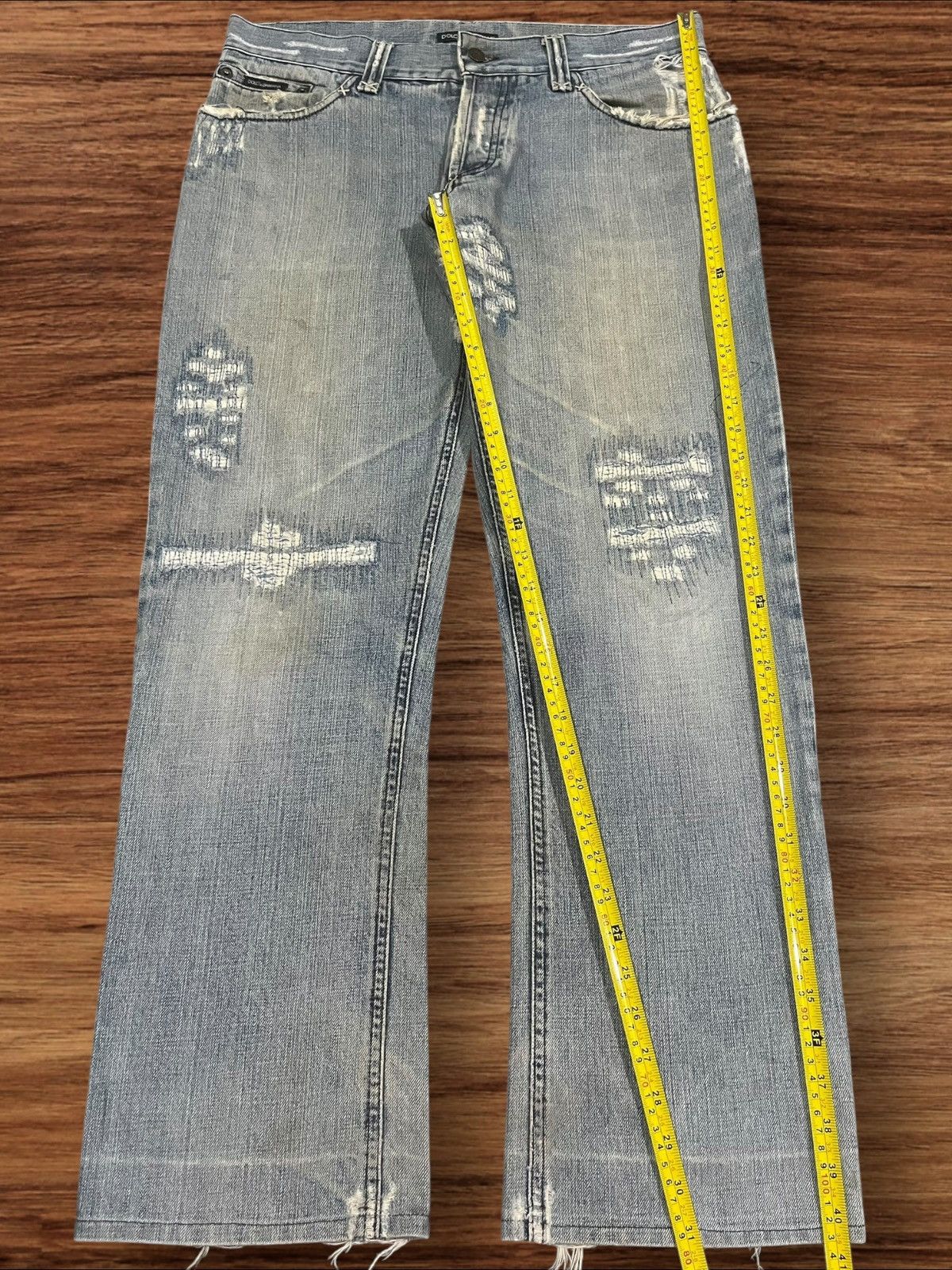 Dolce & Gabbana Y2K Dolce & Gabbana Distressed Sashiko Style Faded Blue Jean Size US 35 - 16 Thumbnail