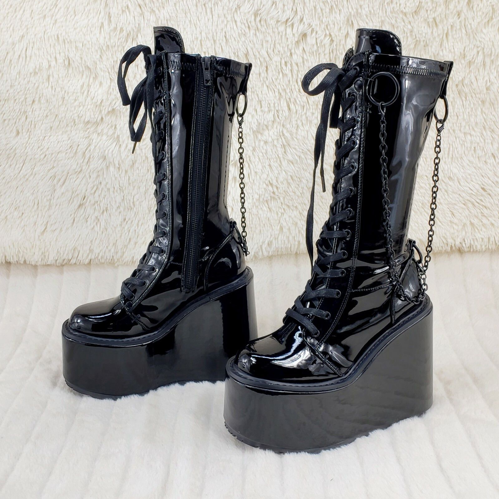Demonia Cult DEMONIA Swing 150 Black Stretch Goth Knee Boot 5.5" Platform Size US 11 / IT 41 - 1 Thumbnail