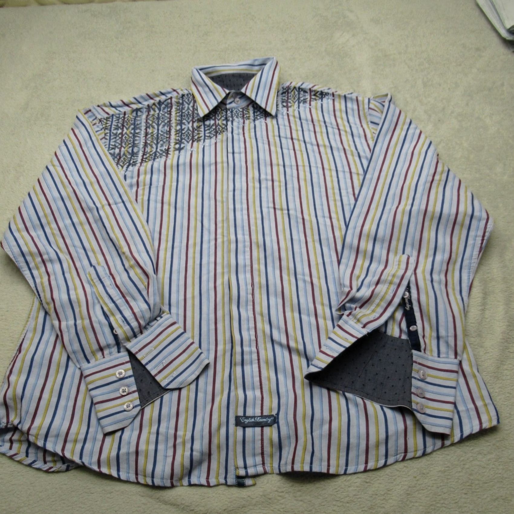 English Laundry English Laundry Shirt Men XL White Striped Egypt Pharoah Embroidered Embellished Size US XL / EU 56 / 4 - 3 Thumbnail