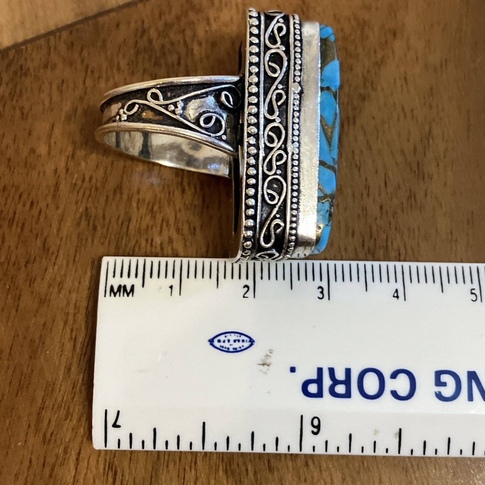 Handmade Blue Copper Turquoise Ring 925 Sterling Silver Southwestern Size ONE SIZE - 17 Thumbnail