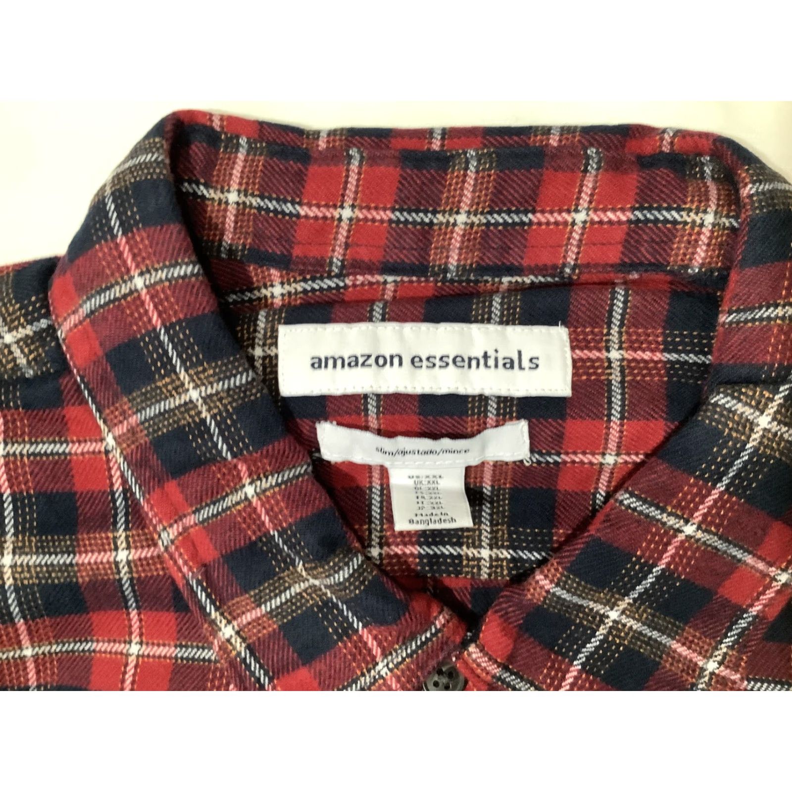 Essentials Amazon Essentials Shirt Mens 2XL Slim Red Plaid Flannel Long Sleeve Button Up Size US XXL / EU 58 / 5 - 7 Thumbnail