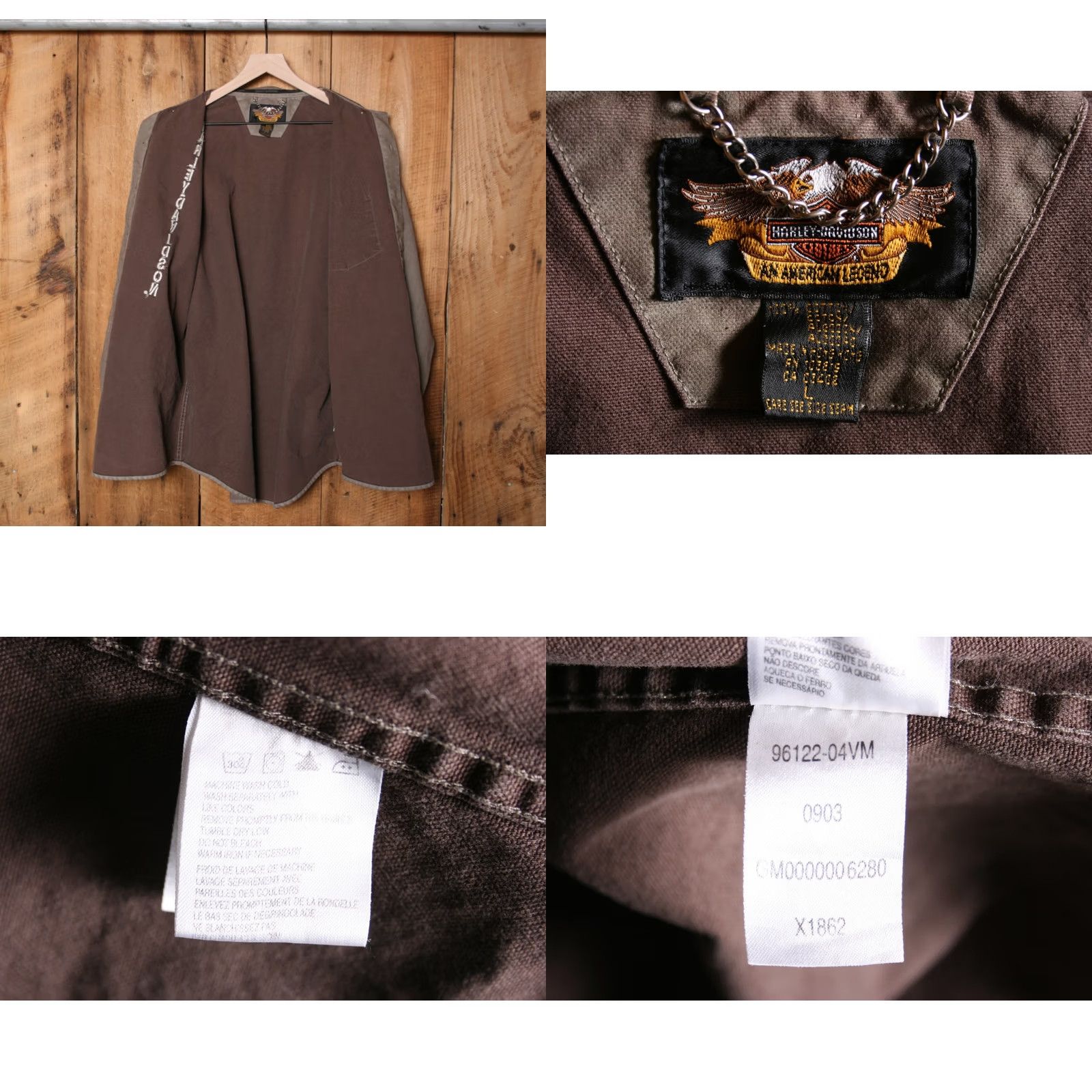 Harley Davidson VINTAGE Harley-Davidson Waxed Cotton Embroidered Graphic Button-Up Shirt Sz. L Men Brown Cotton Long Sleeve Button-Up Vintage 90s? Size US L / EU 52-54 / 3 - 8 Thumbnail