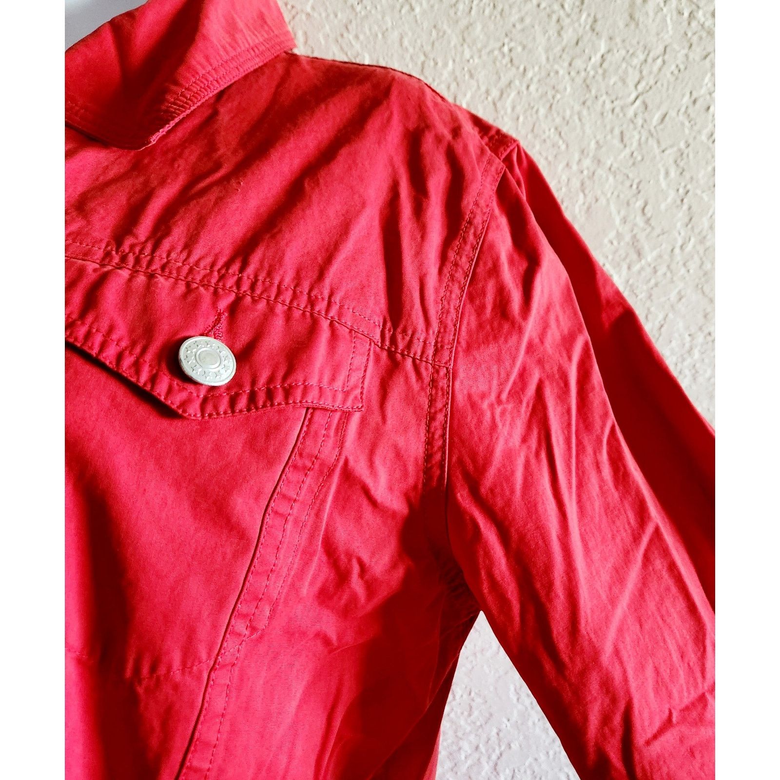 Other Hannah Red Button Up Pointed Collar Denim Jacket Large Size L / US 10 / IT 46 - 2 Thumbnail