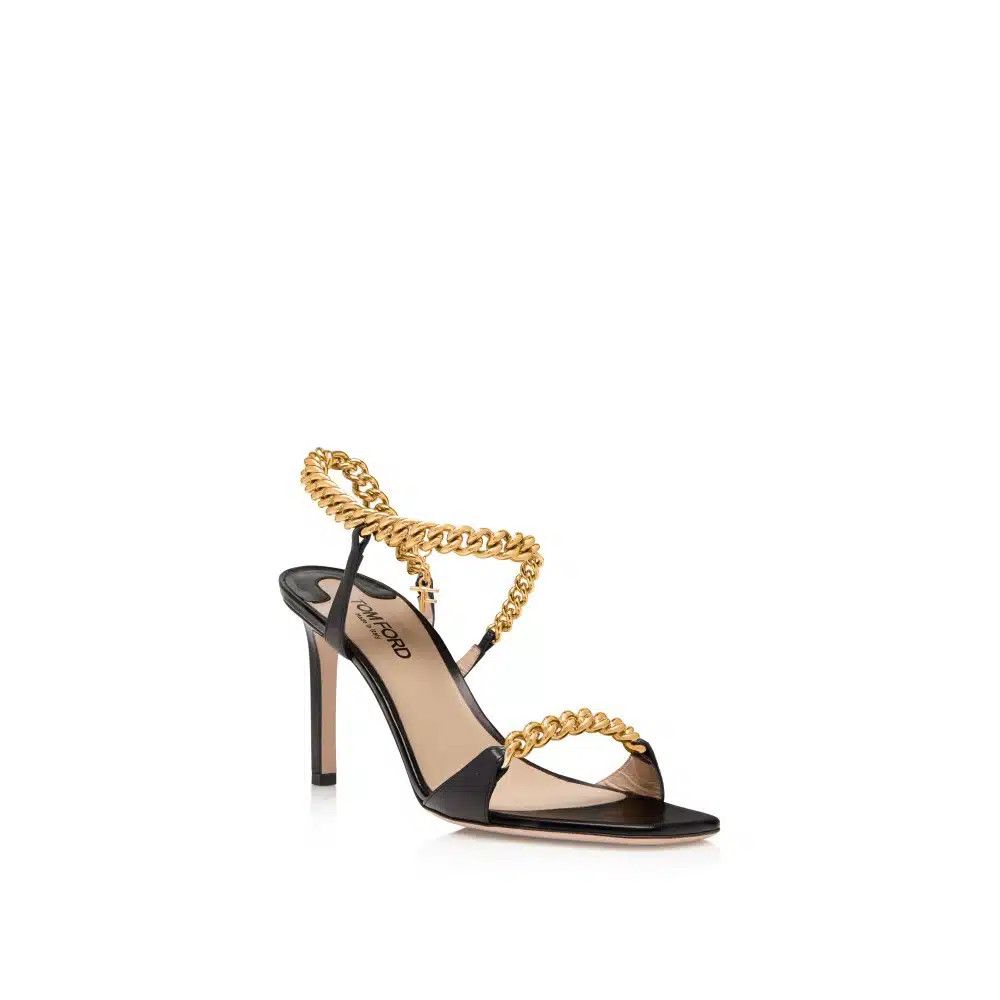Tom Ford o1loc1c0325 W3342 Shiny Leather Zenith Sandals in Black Gold Size US 7 / IT 37 - 2 Thumbnail