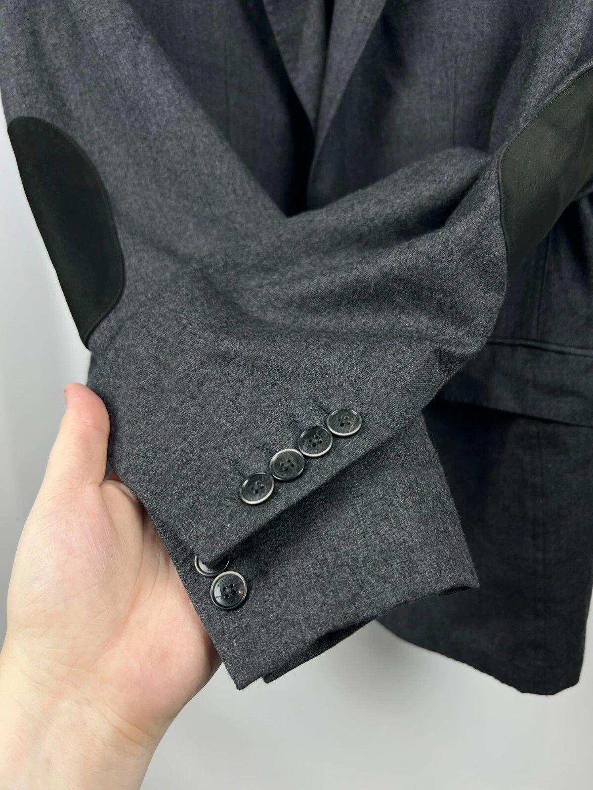 Hackett Hackett London Grey Flannel Half Lined Elbow Patch Blazer Size 42R - 10 Thumbnail
